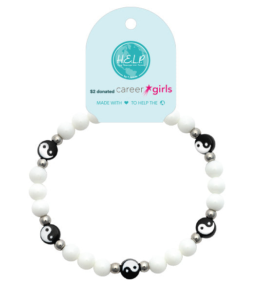 HELP by TJ Career Girl Charity Stacker: White Jade with Yin Yang Charity Bracelet