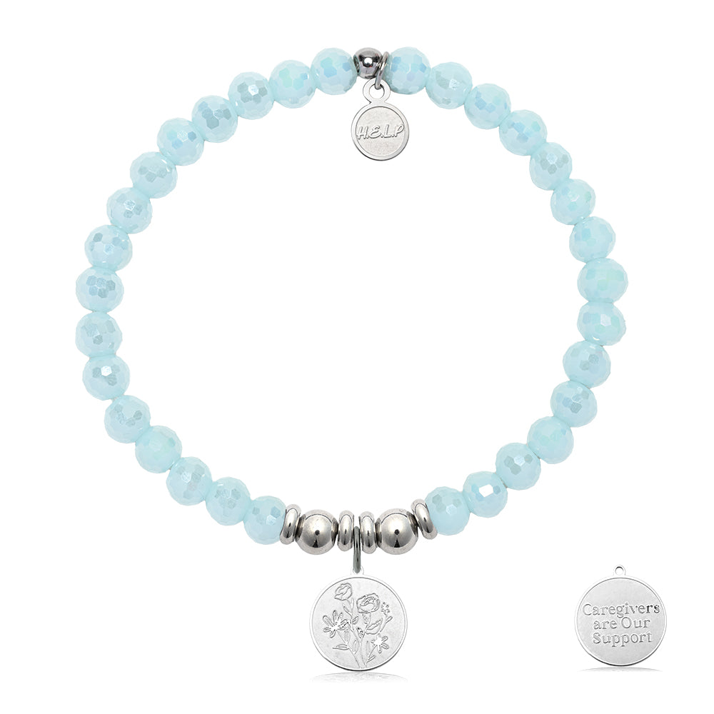 HELP by TJ Caregiver Charm with Aqua Crystal Charity Bracelet