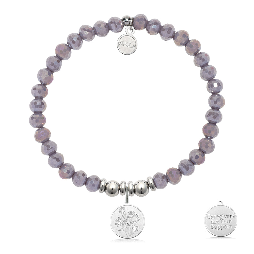 HELP by TJ Caregiver Charm with Purple Crystal Charity Bracelet