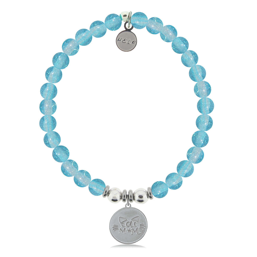 HELP by TJ Cat Mom Charm with Blue Glass Shimmer Charity Bracelet