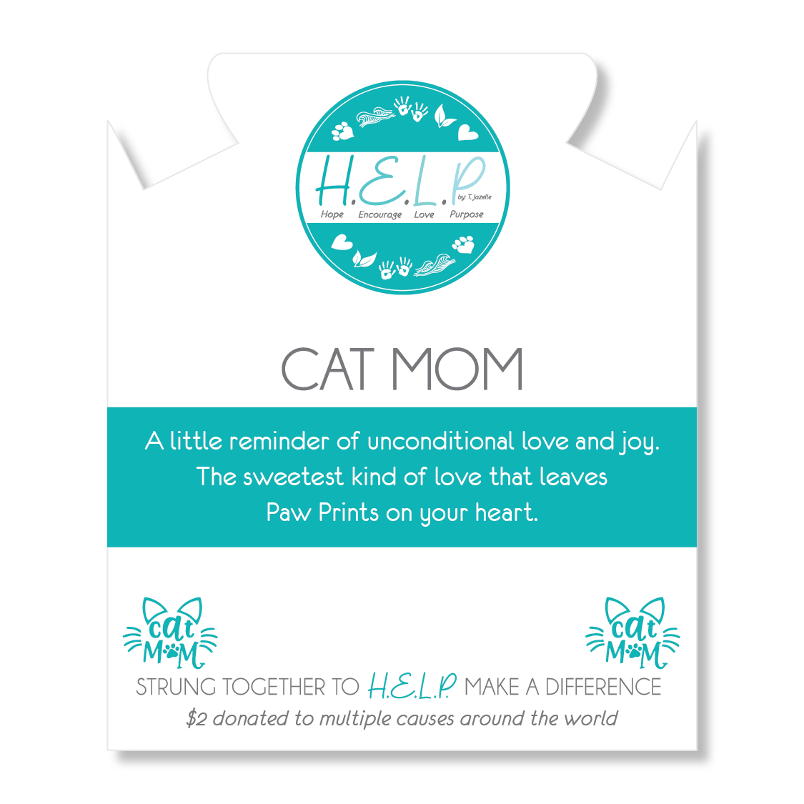 HELP by TJ Cat Mom Charm with Blue Glass Shimmer Charity Bracelet