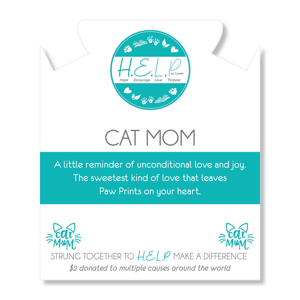 HELP by TJ Cat Mom Charm with Blue Glass Shimmer Charity Bracelet