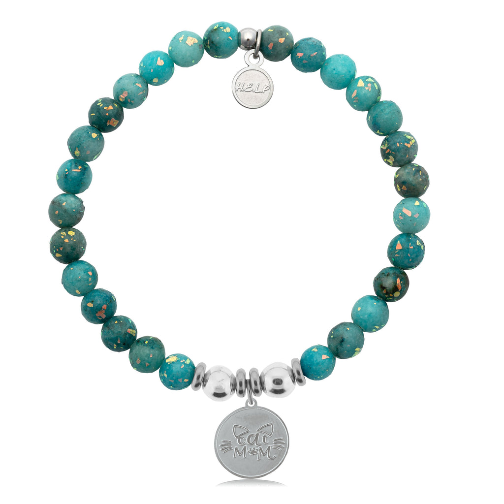 HELP by TJ Cat Mom Charm with Blue Opal Jade Charity Bracelet