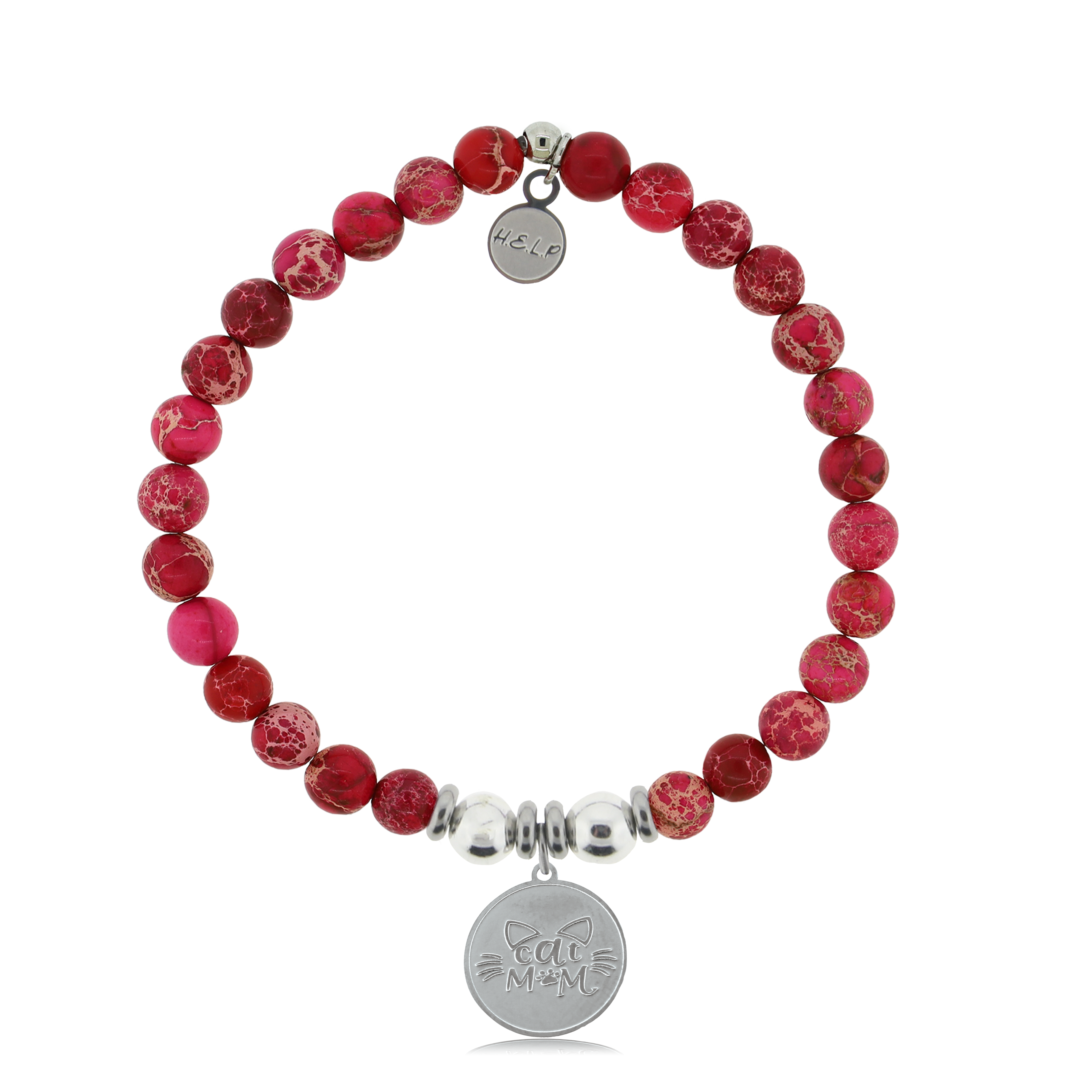 HELP by TJ Cat Mom Charm with Cranberry Jasper Charity Bracelet