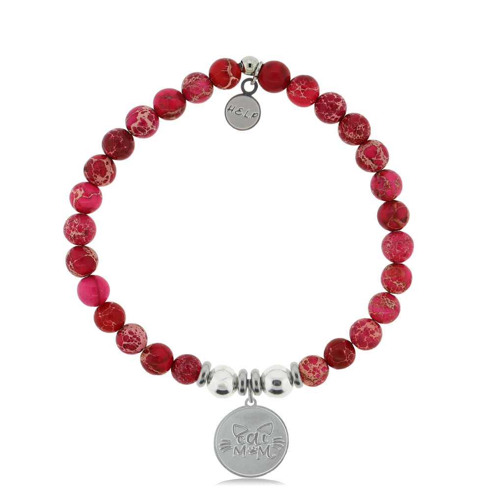 HELP by TJ Cat Mom Charm with Cranberry Jasper Charity Bracelet