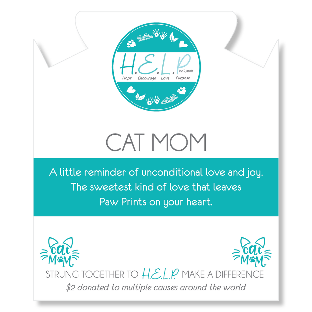 HELP by TJ Cat Mom Charm with Grey Stripe Agate Charity Bracelet