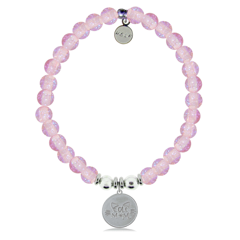 HELP by TJ Cat Mom Charm with Pink Glass Shimmer Charity Bracelet