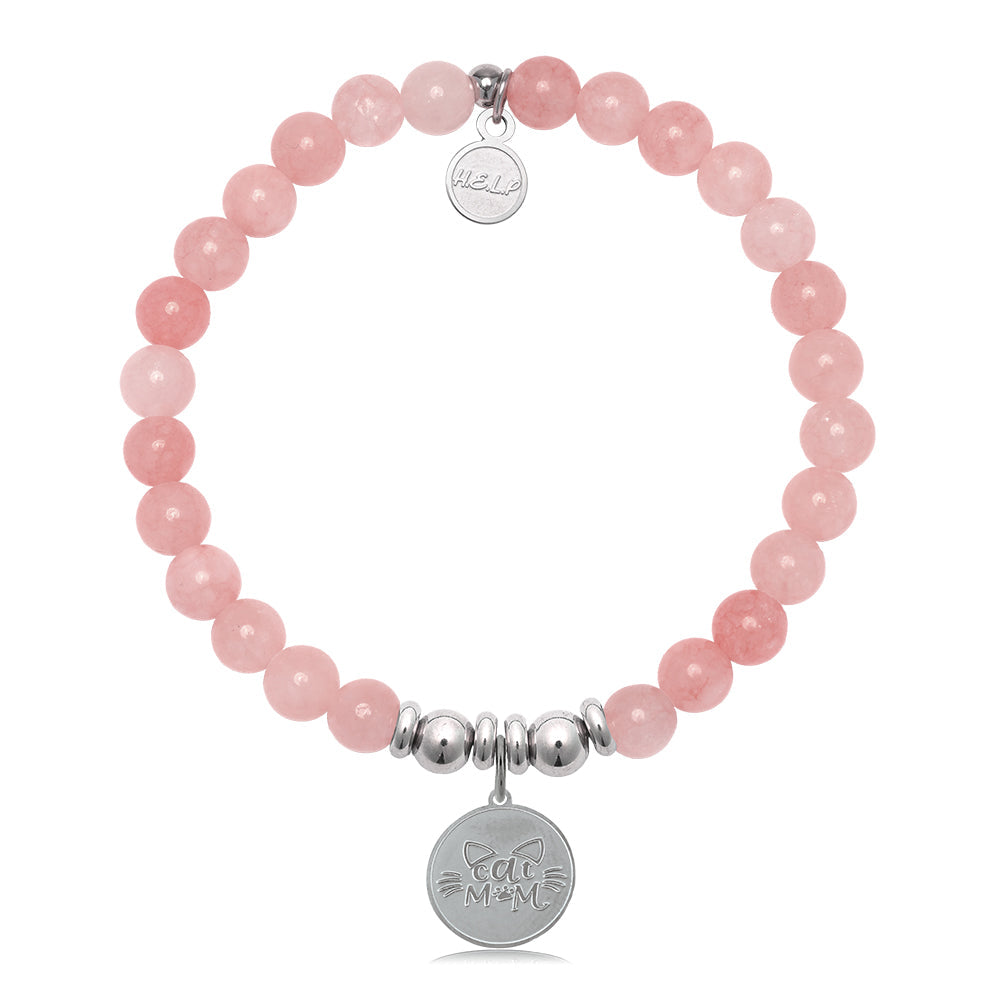 HELP by TJ Cat Mom Charm with Pink Jade Charity Bracelet