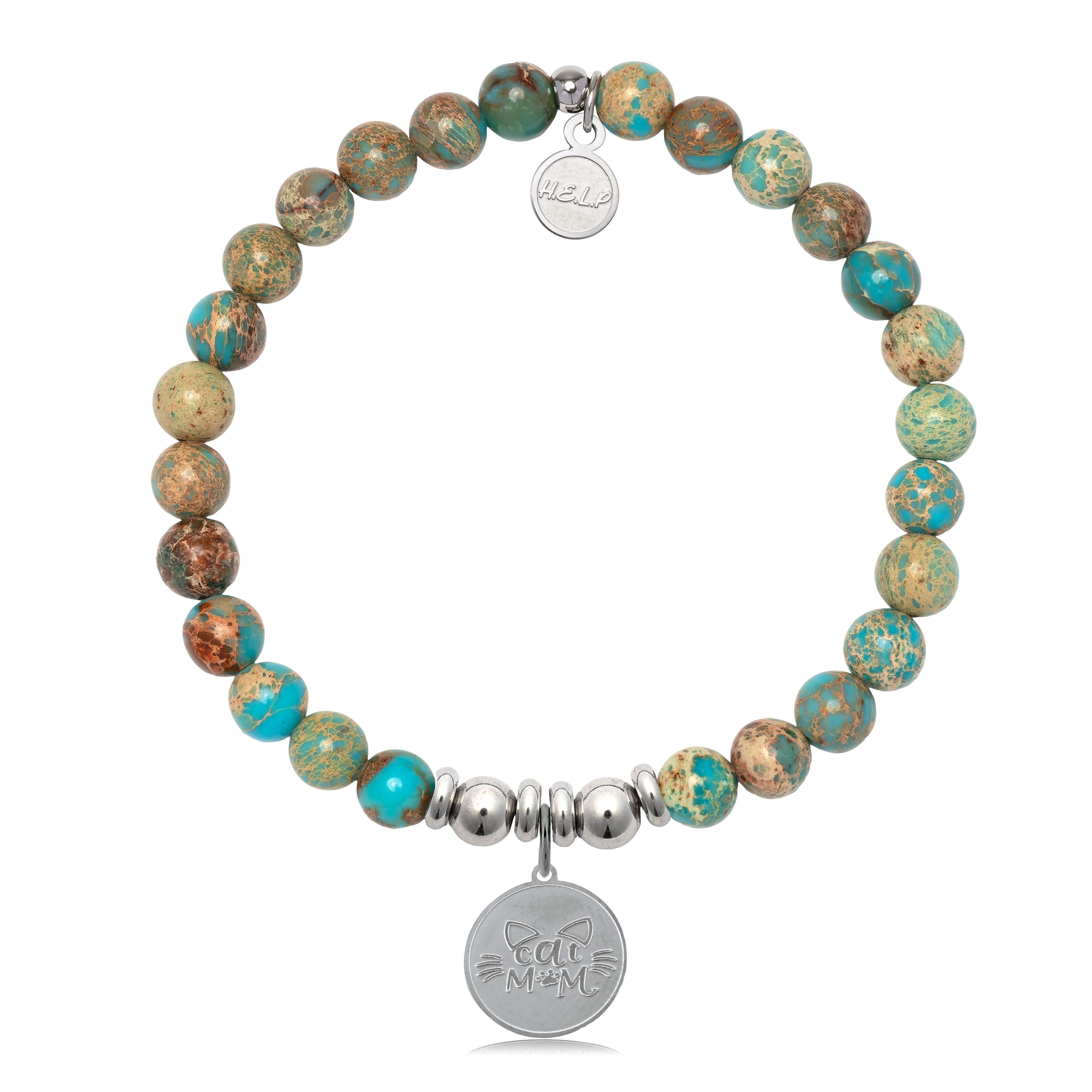 HELP by TJ Cat Mom Charm with Turquoise Jasper Charity Bracelet