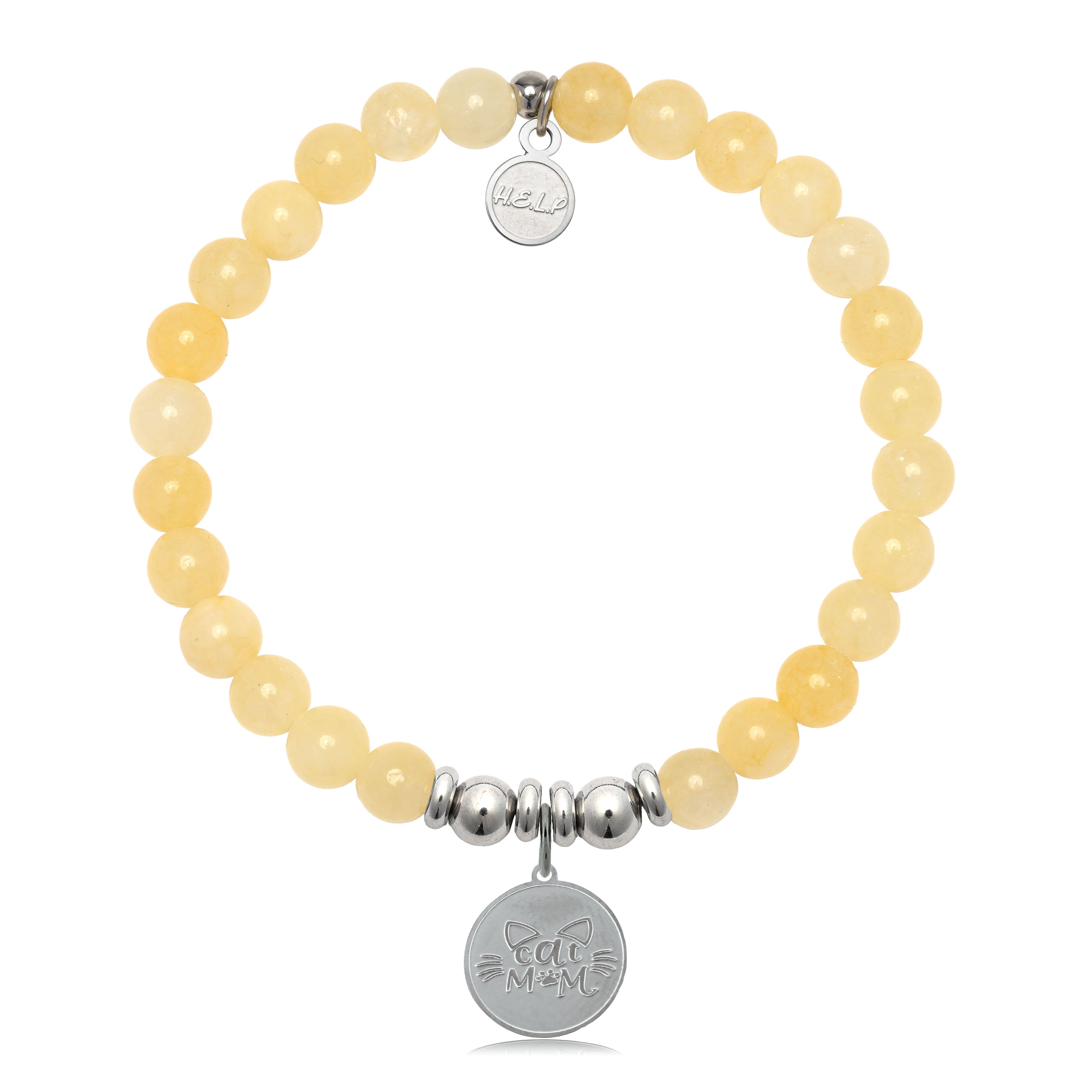 HELP by TJ Cat Mom Charm with Yellow Jade Charity Bracelet