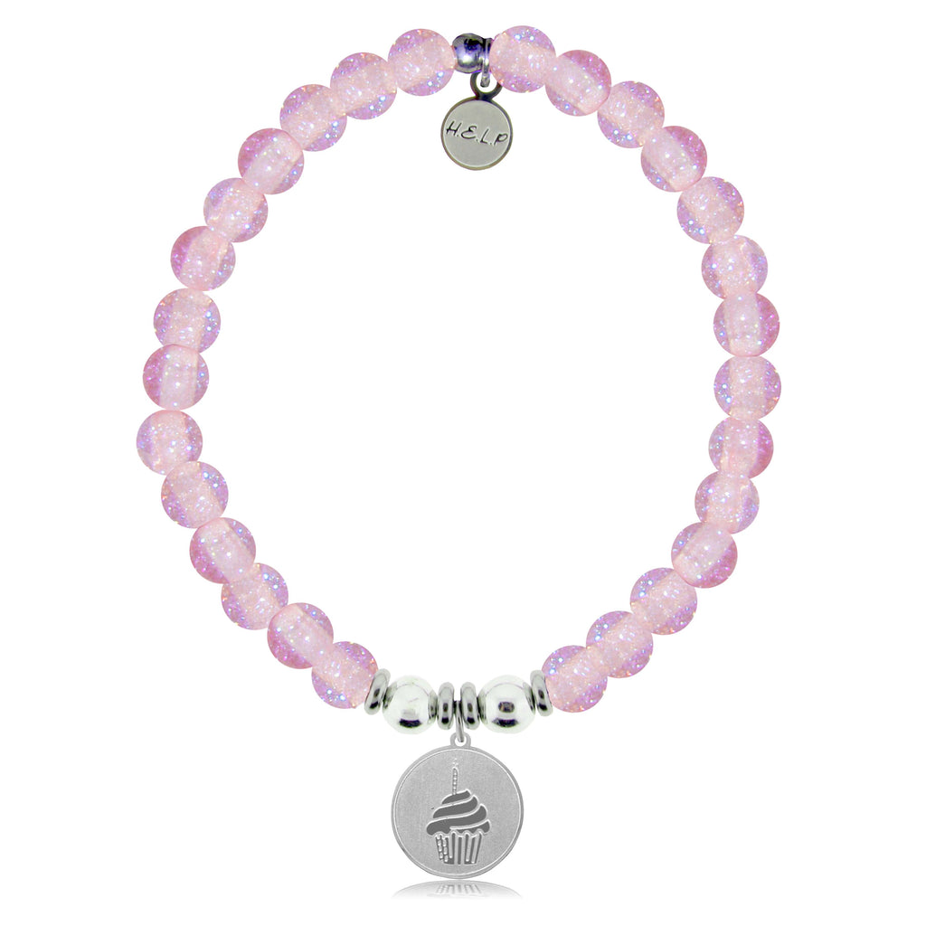 HELP by TJ Celebration Charm with Pink Glass Shimmer Charity Bracelet