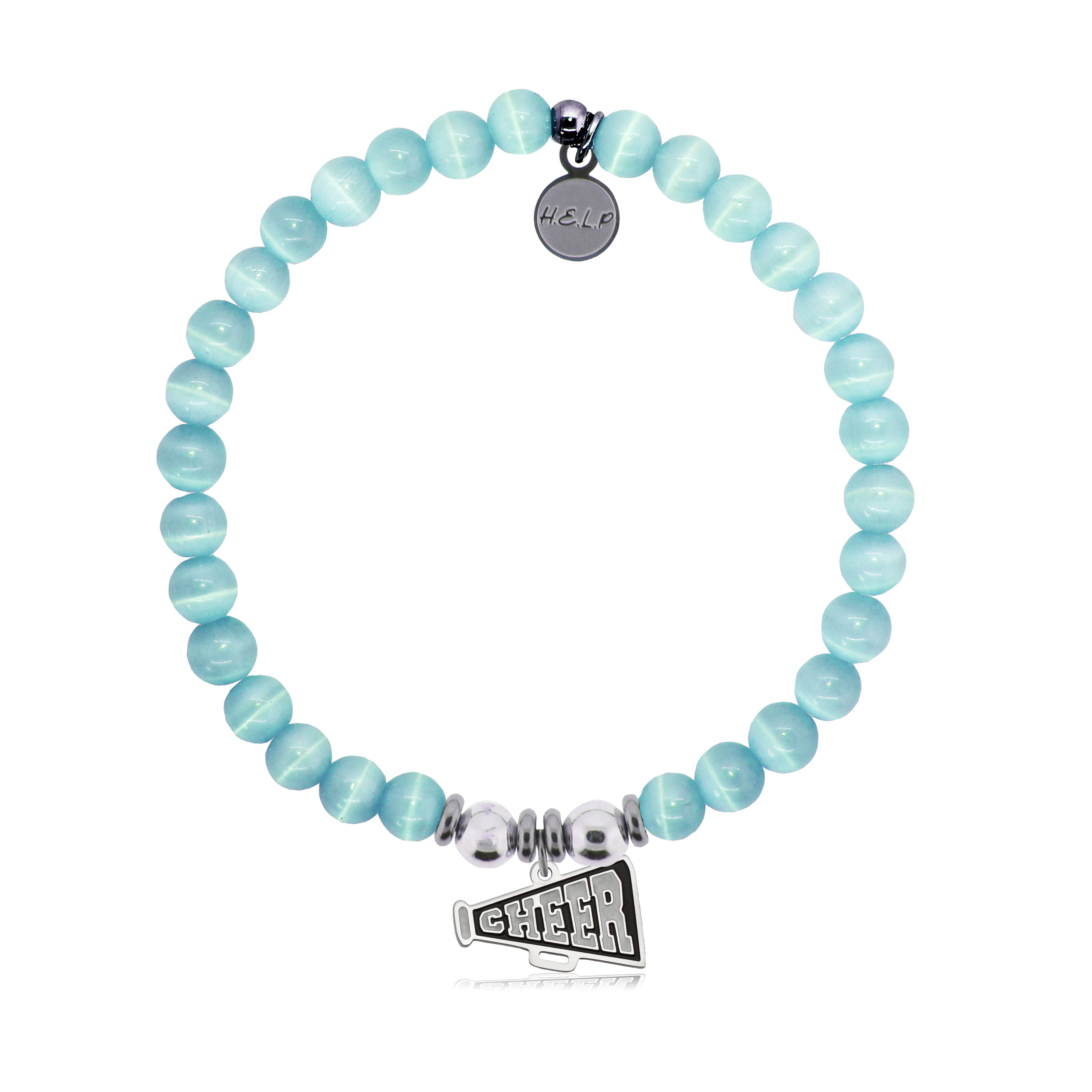 HELP by TJ Cheer Charm with Aqua Cats Eye Charity Bracelet