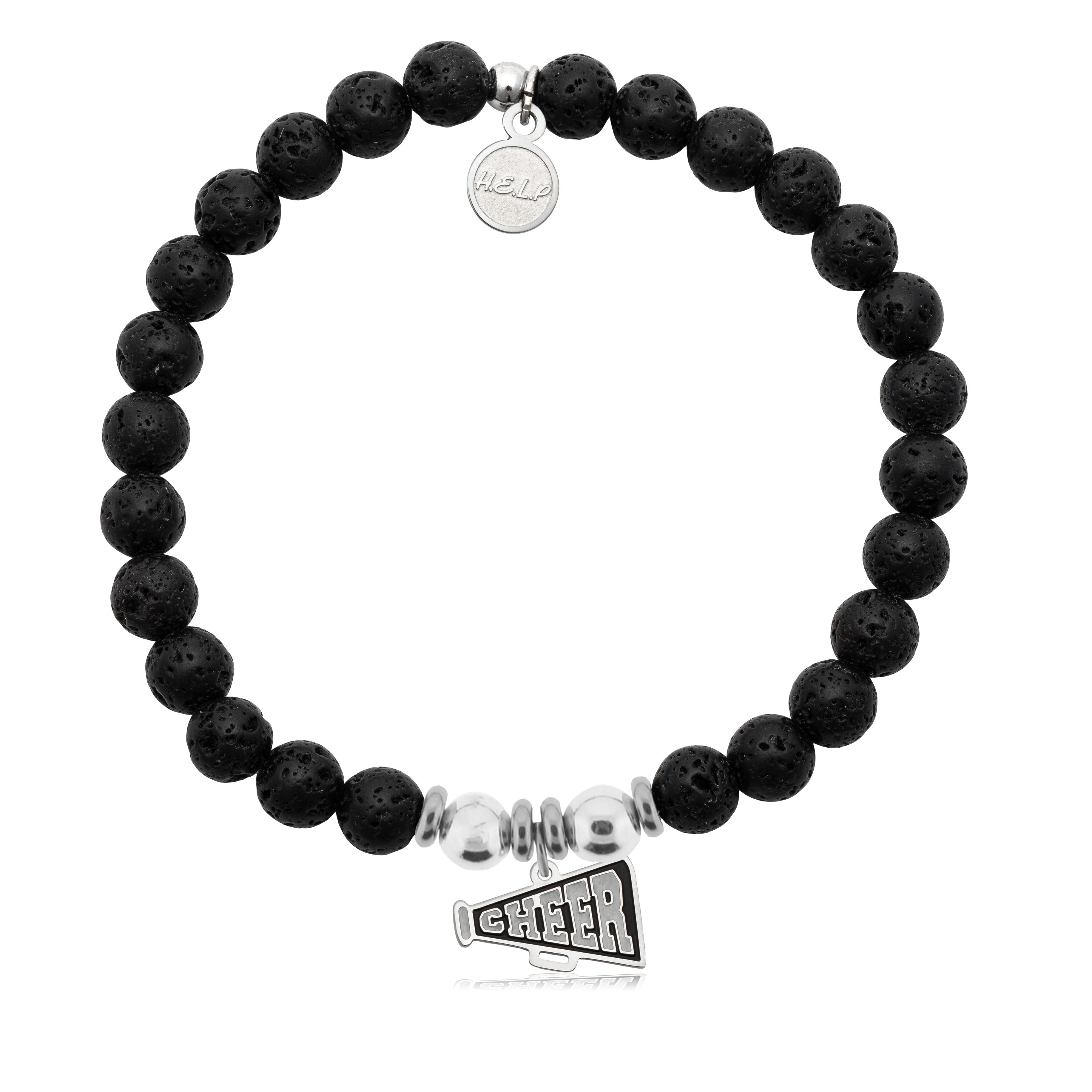 HELP by TJ Cheer Charm with Lava Rock Charity Bracelet