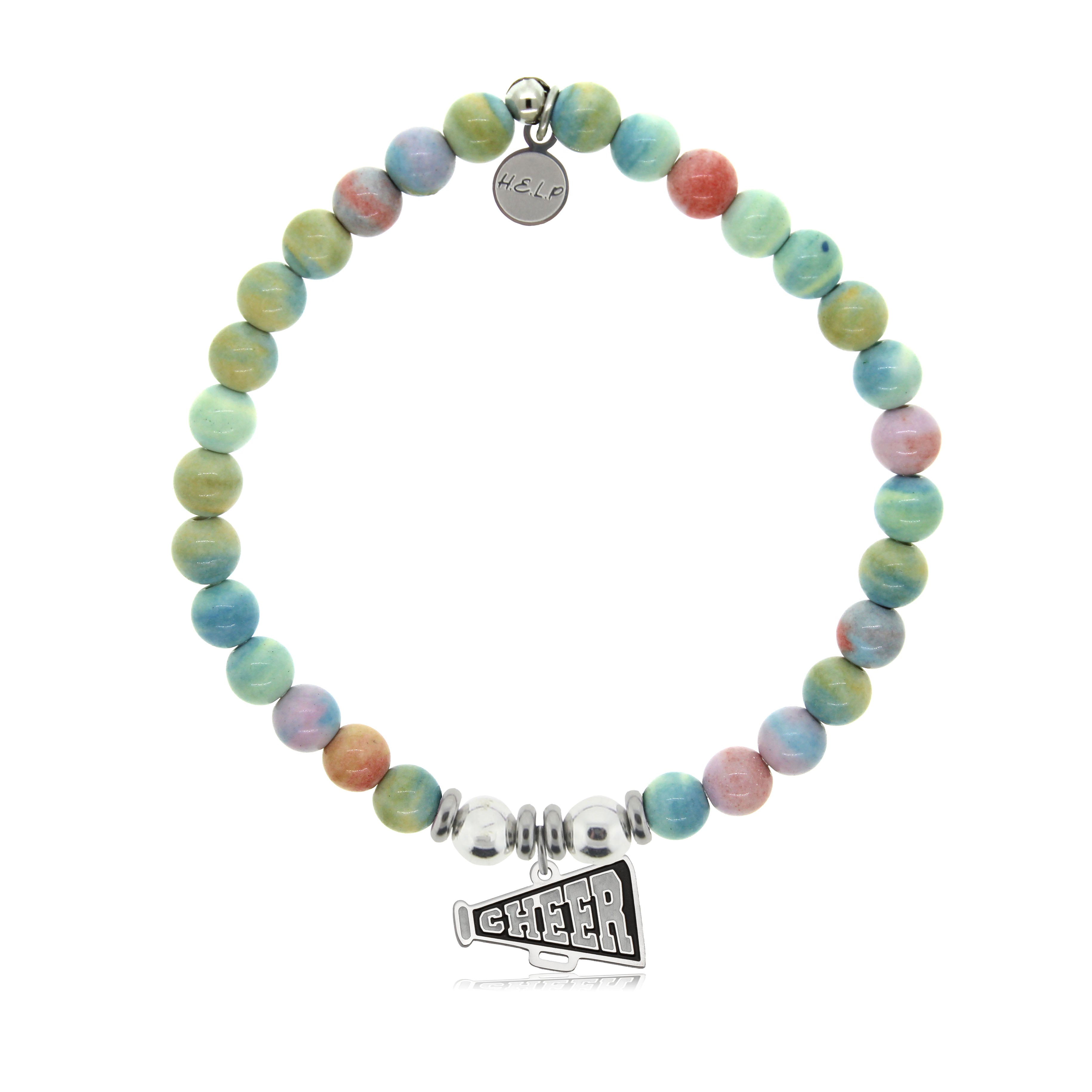 HELP by TJ Cheer Charm with Pastel Magnesite Charity Bracelet