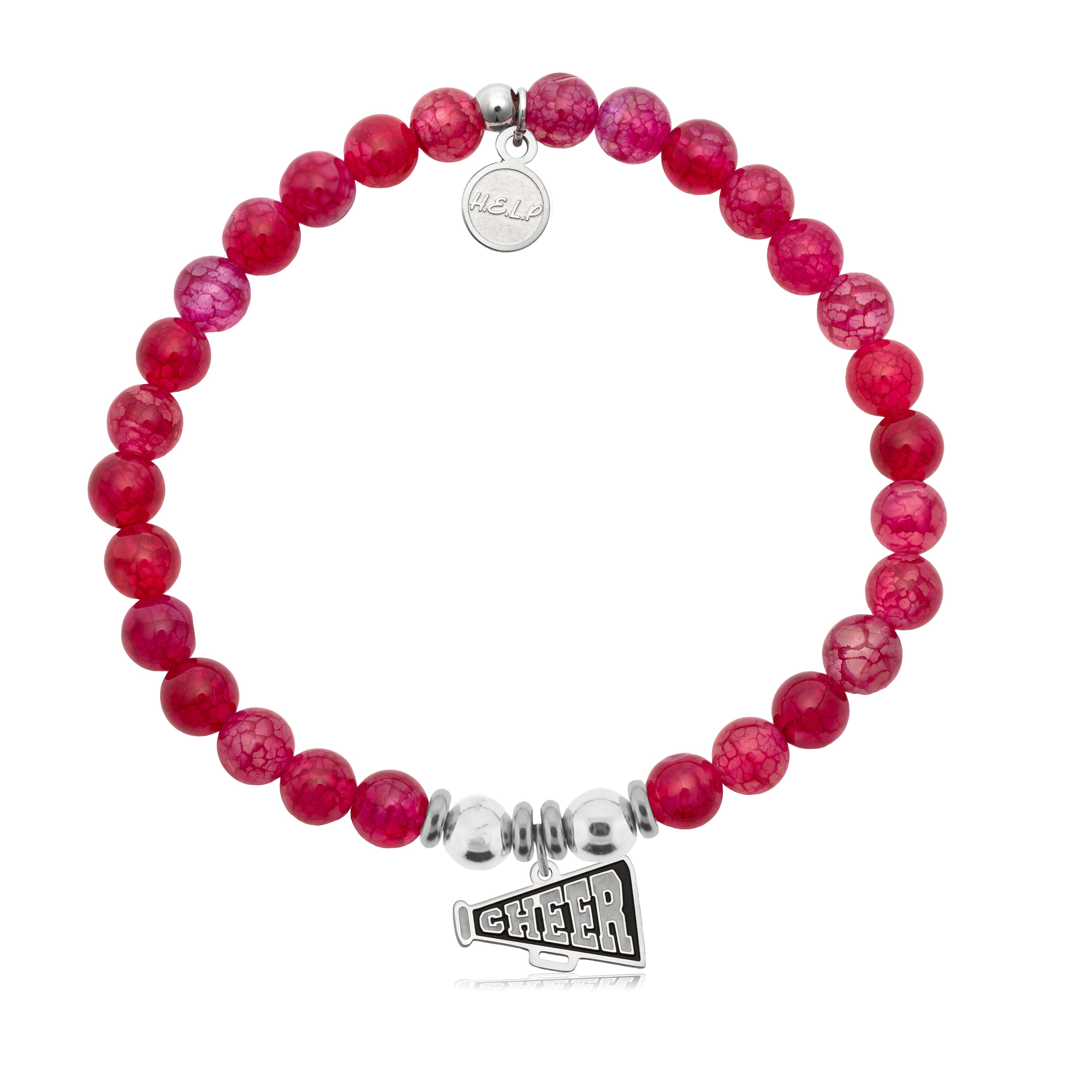 HELP by TJ Cheer Charm with Red Fire Agate Charity Bracelet