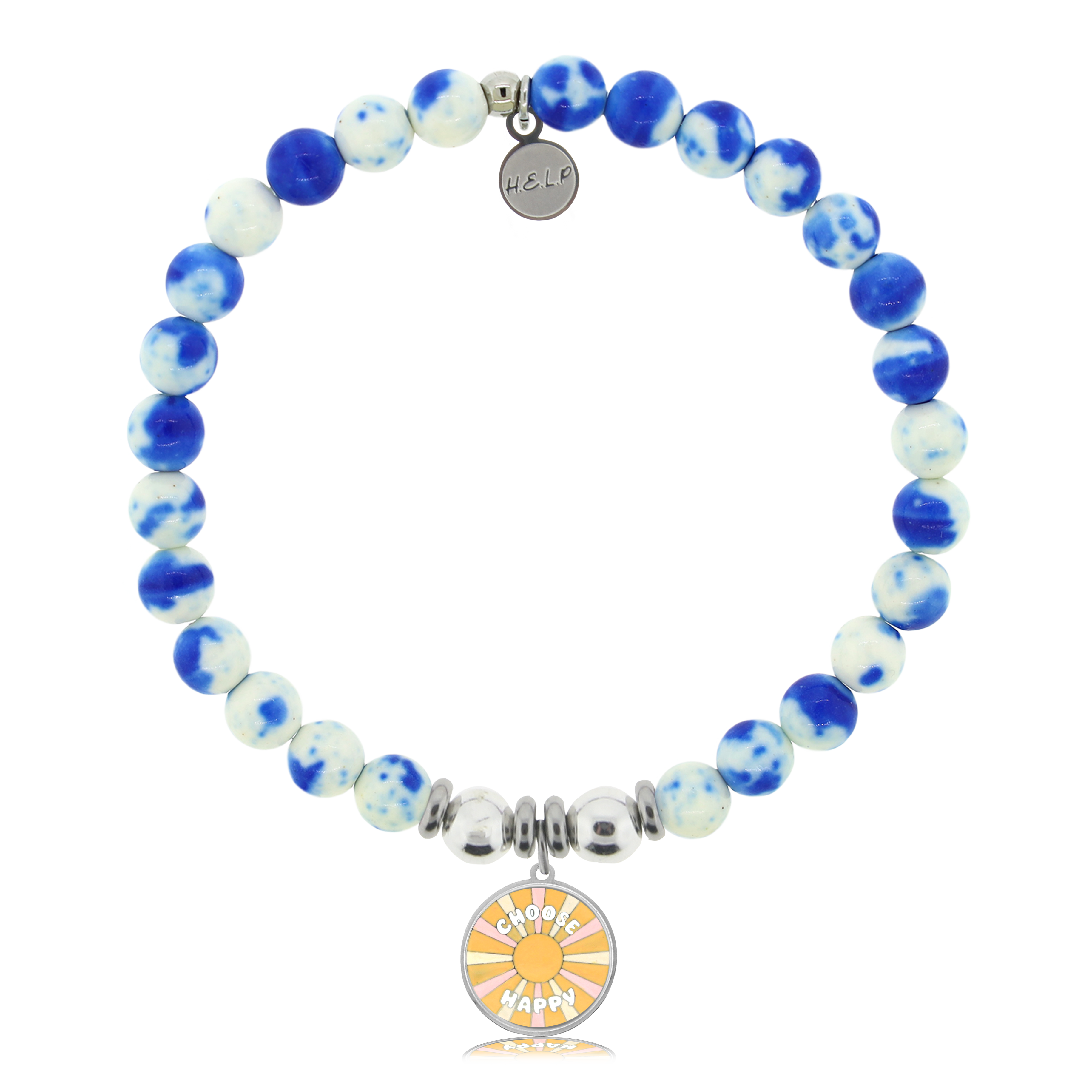 HELP by TJ Choose Happy Charm with Blue and White Jade Charity Bracelet