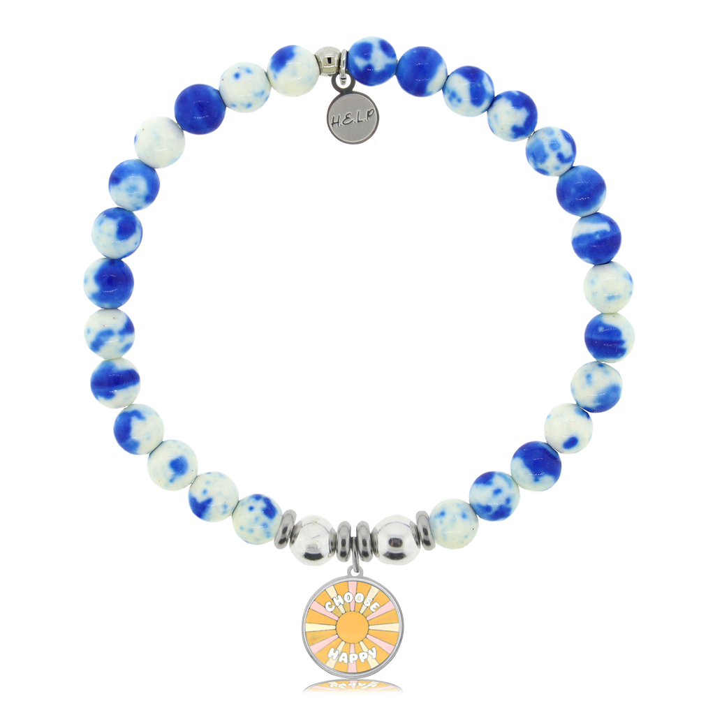 HELP by TJ Choose Happy Charm with Blue and White Jade Charity Bracelet
