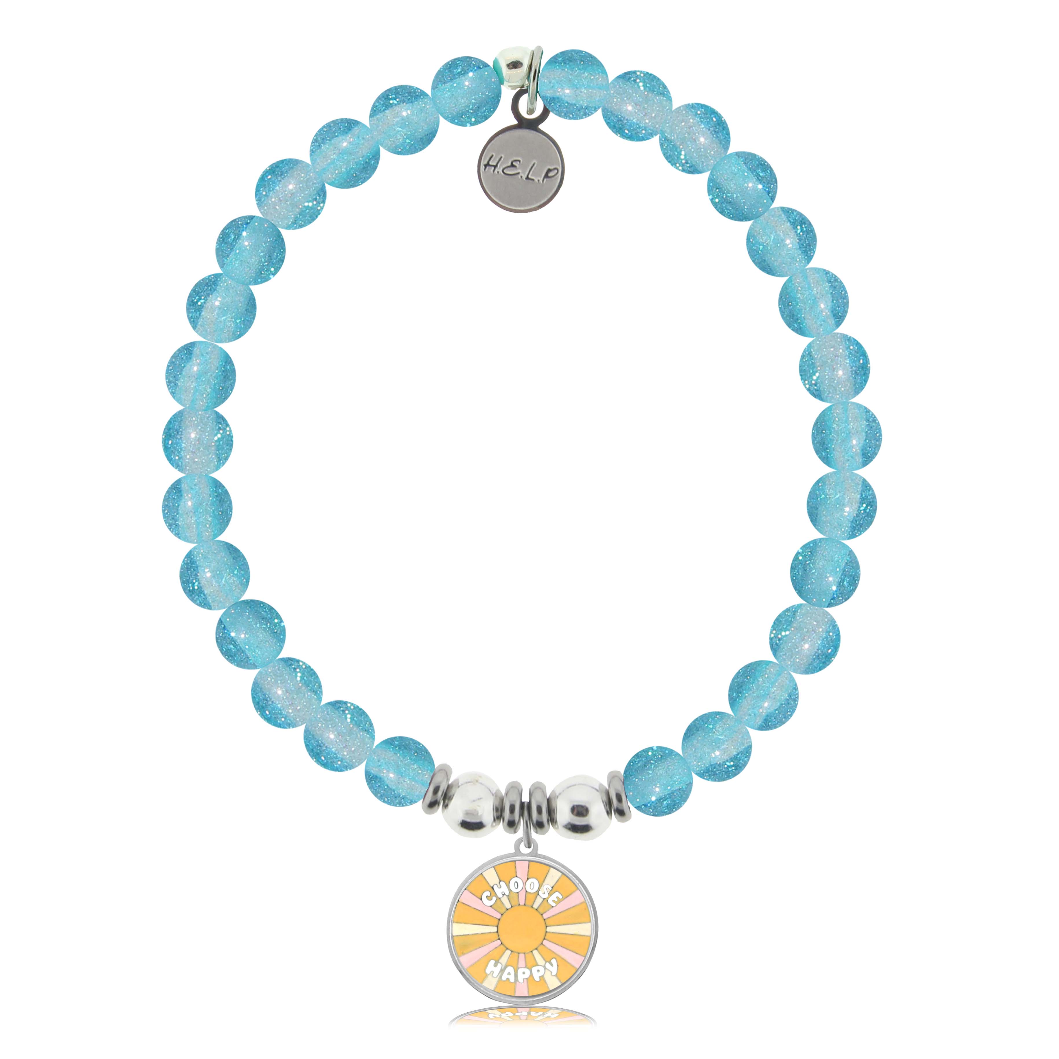 HELP by TJ Choose Happy Charm with Blue Glass Shimmer Charity Bracelet