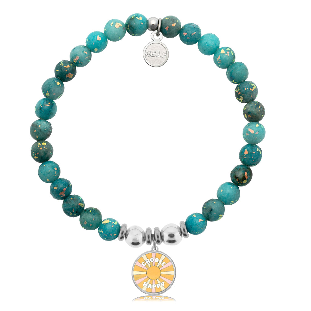 HELP by TJ Choose Happy Charm with Blue Opal Jade Charity Bracelet