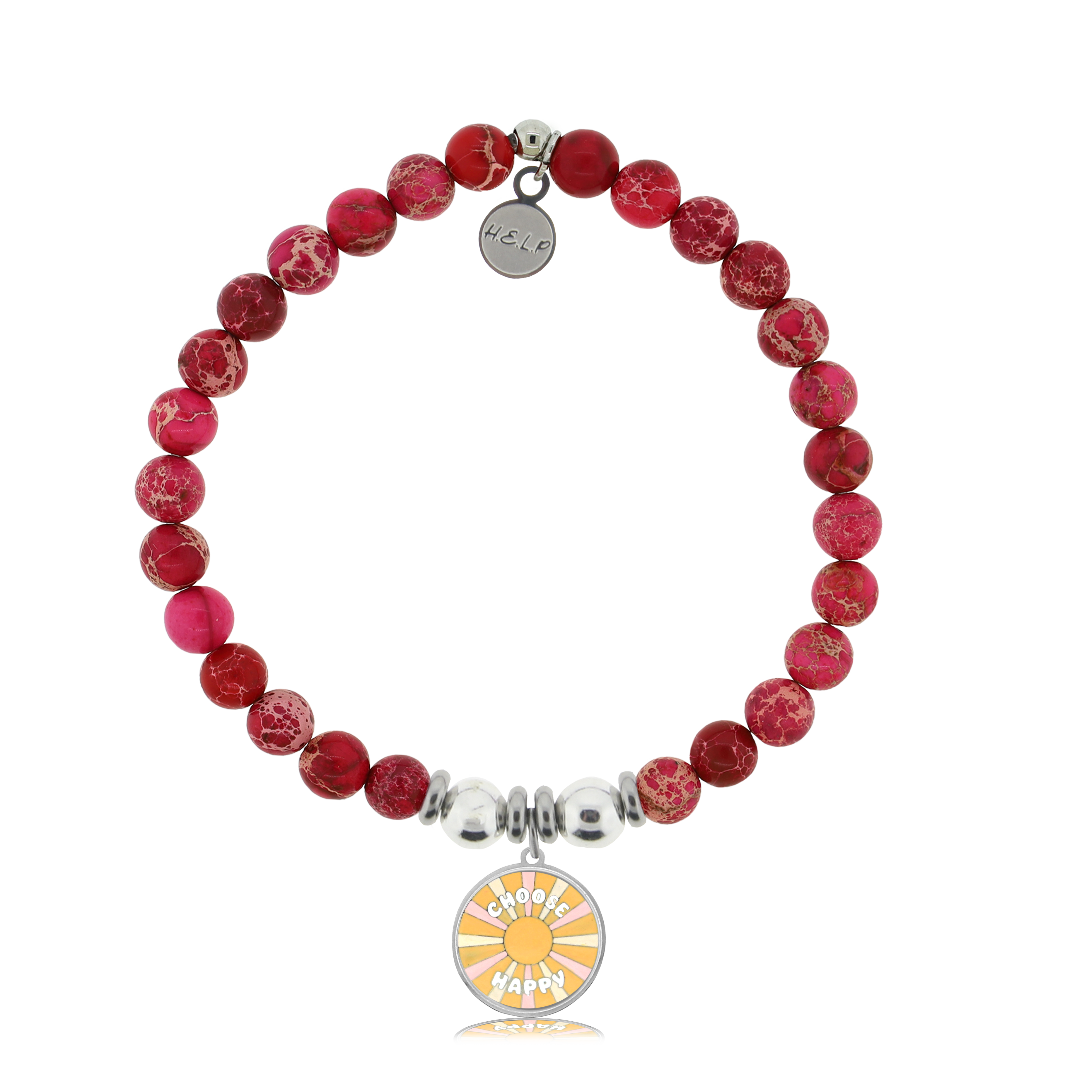 HELP by TJ Choose Happy Charm with Cranberry Jasper Charity Bracelet