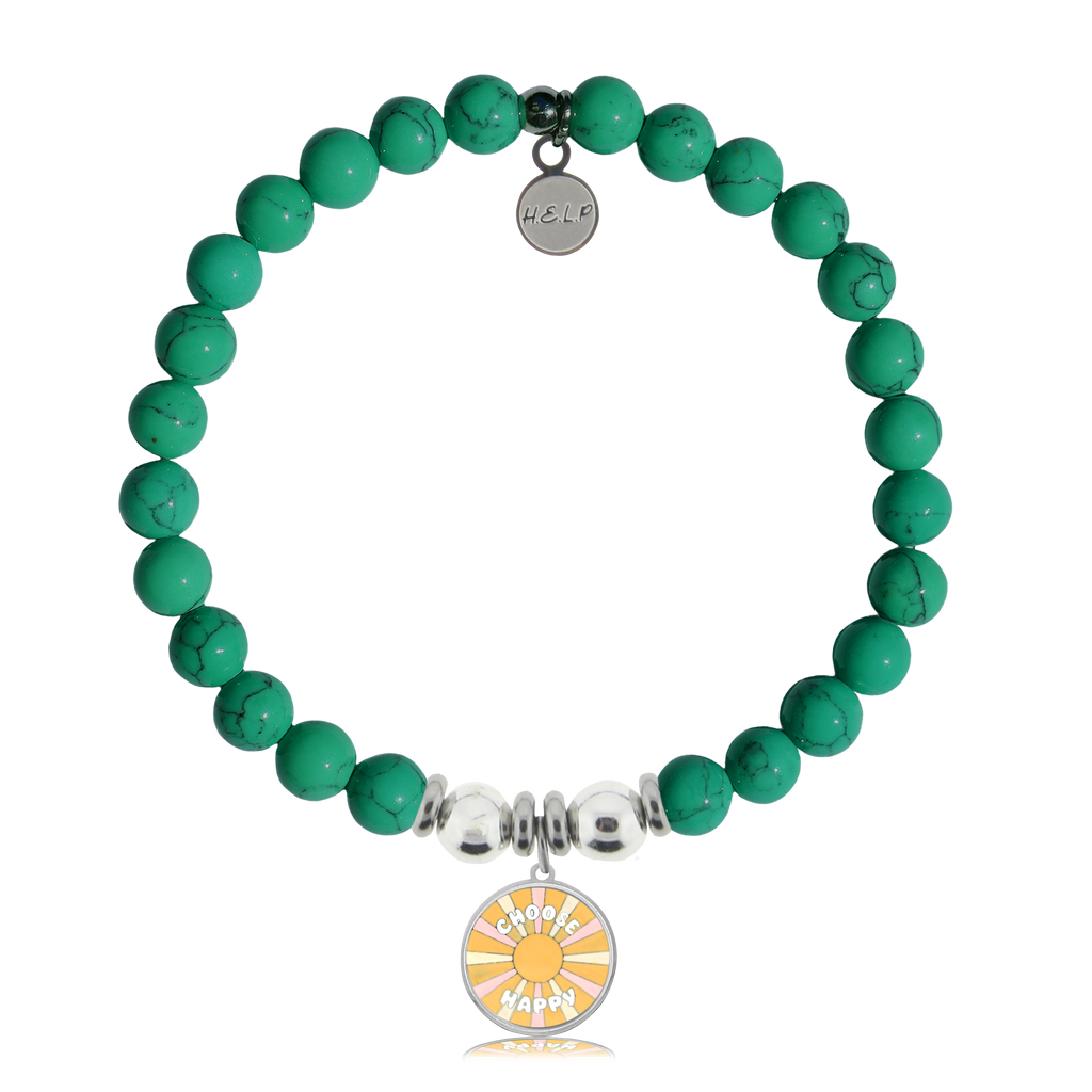 HELP by TJ Choose Happy Charm with Green Howlite Charity Bracelet