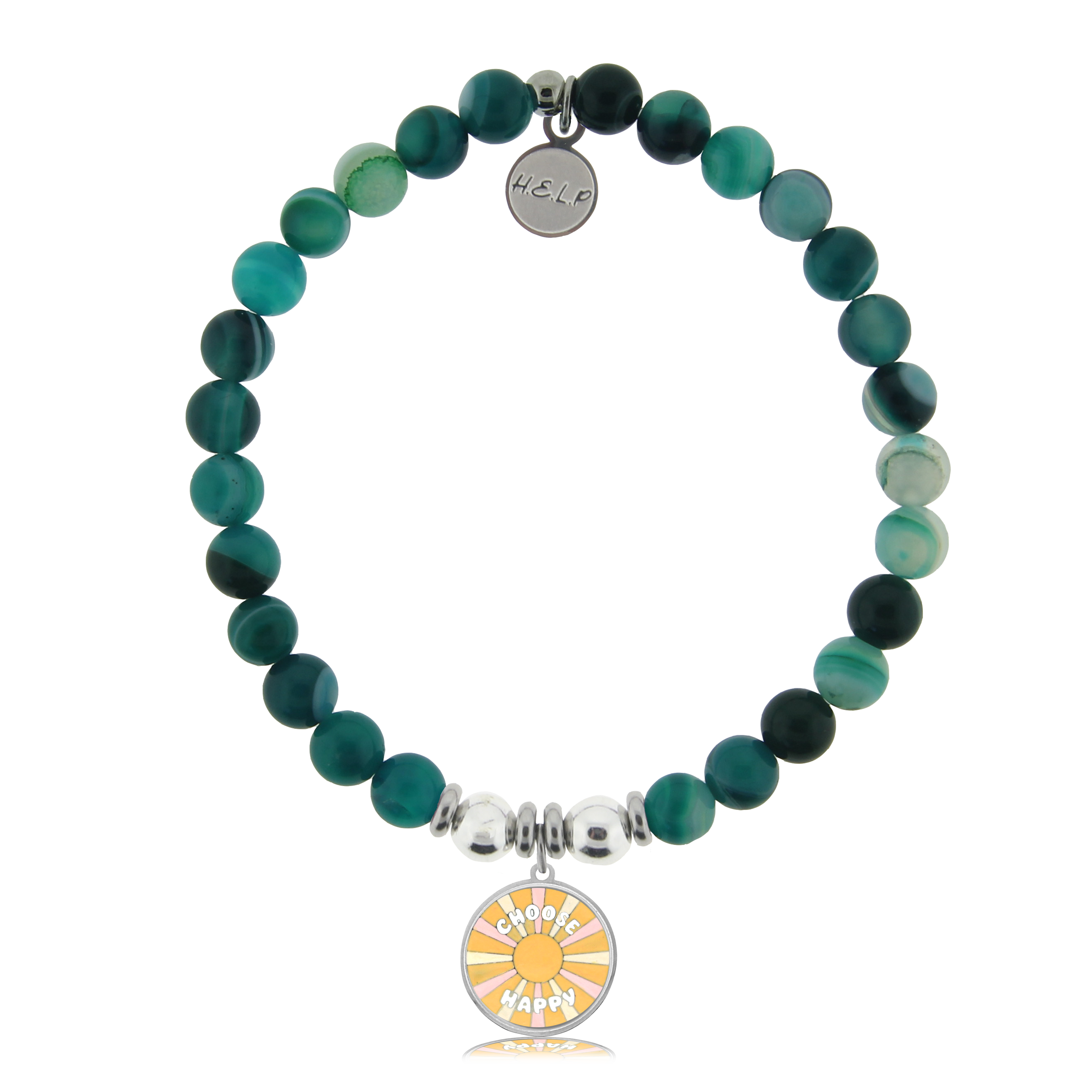 HELP by TJ Choose Happy Charm with Green Stripe Agate Charity Bracelet