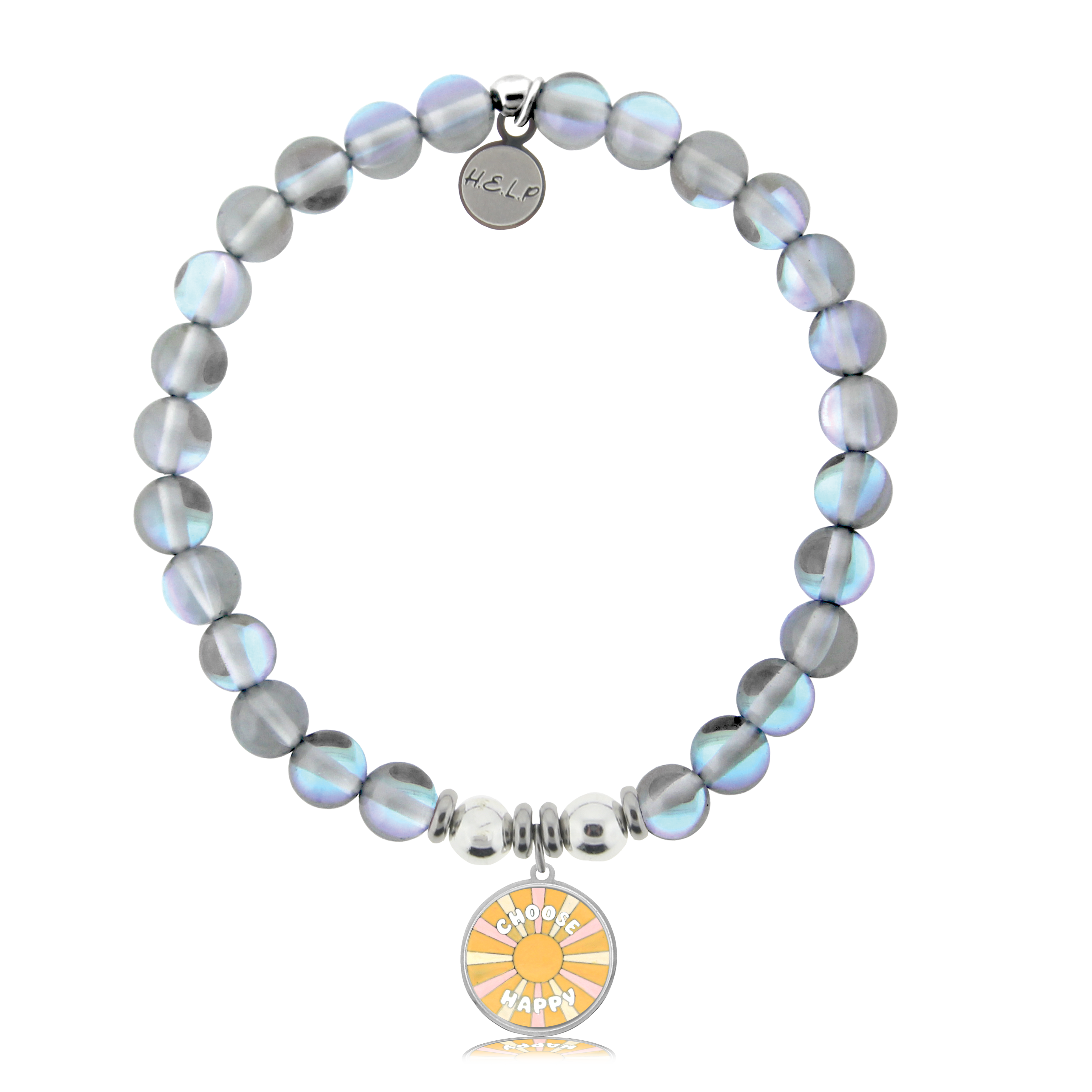 HELP by TJ Choose Happy Charm with Grey Opalescent Charity Bracelet