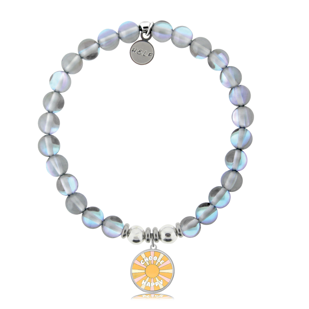 HELP by TJ Choose Happy Charm with Grey Opalescent Charity Bracelet