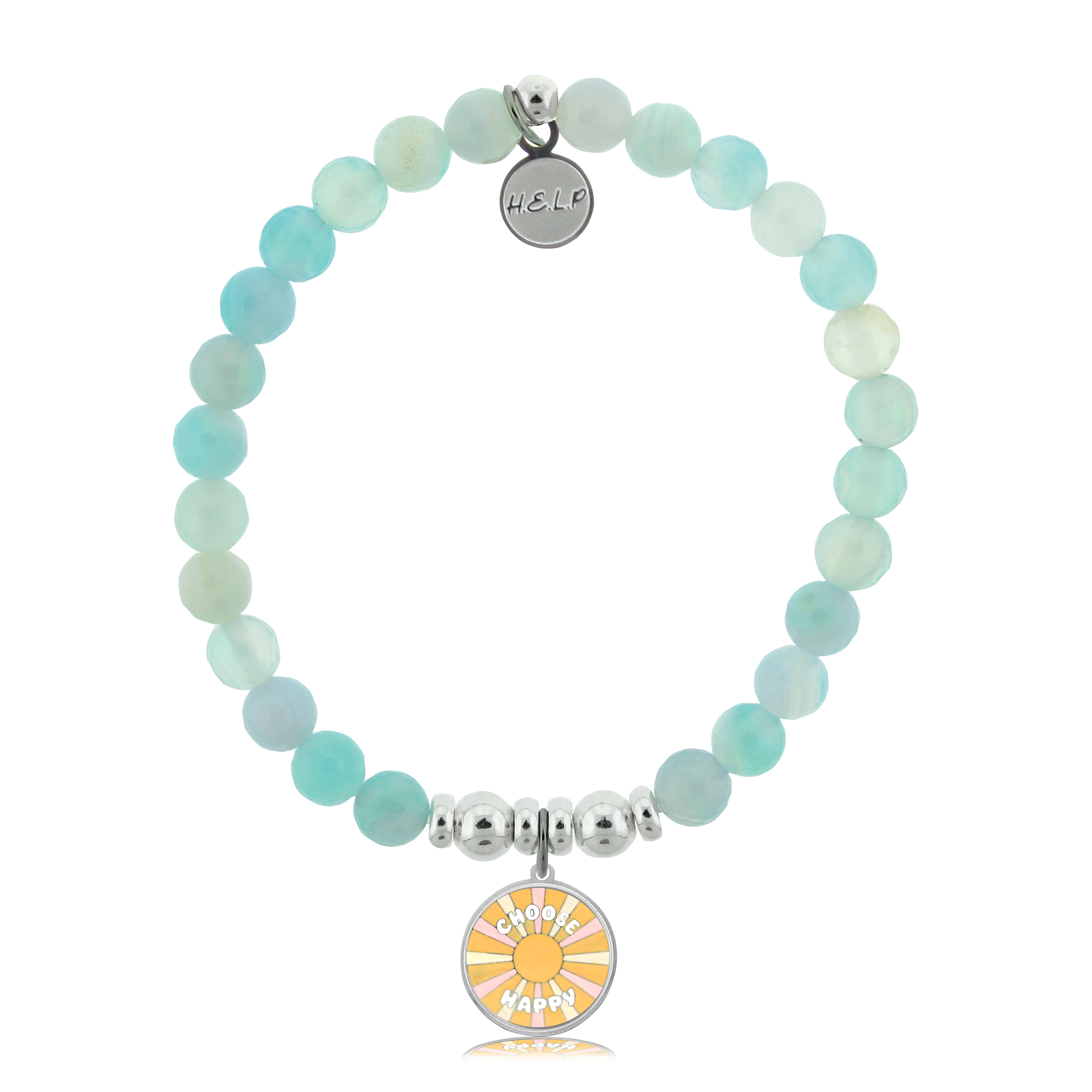 HELP by TJ Choose Happy Charm with Light Blue Agate Charity Bracelet