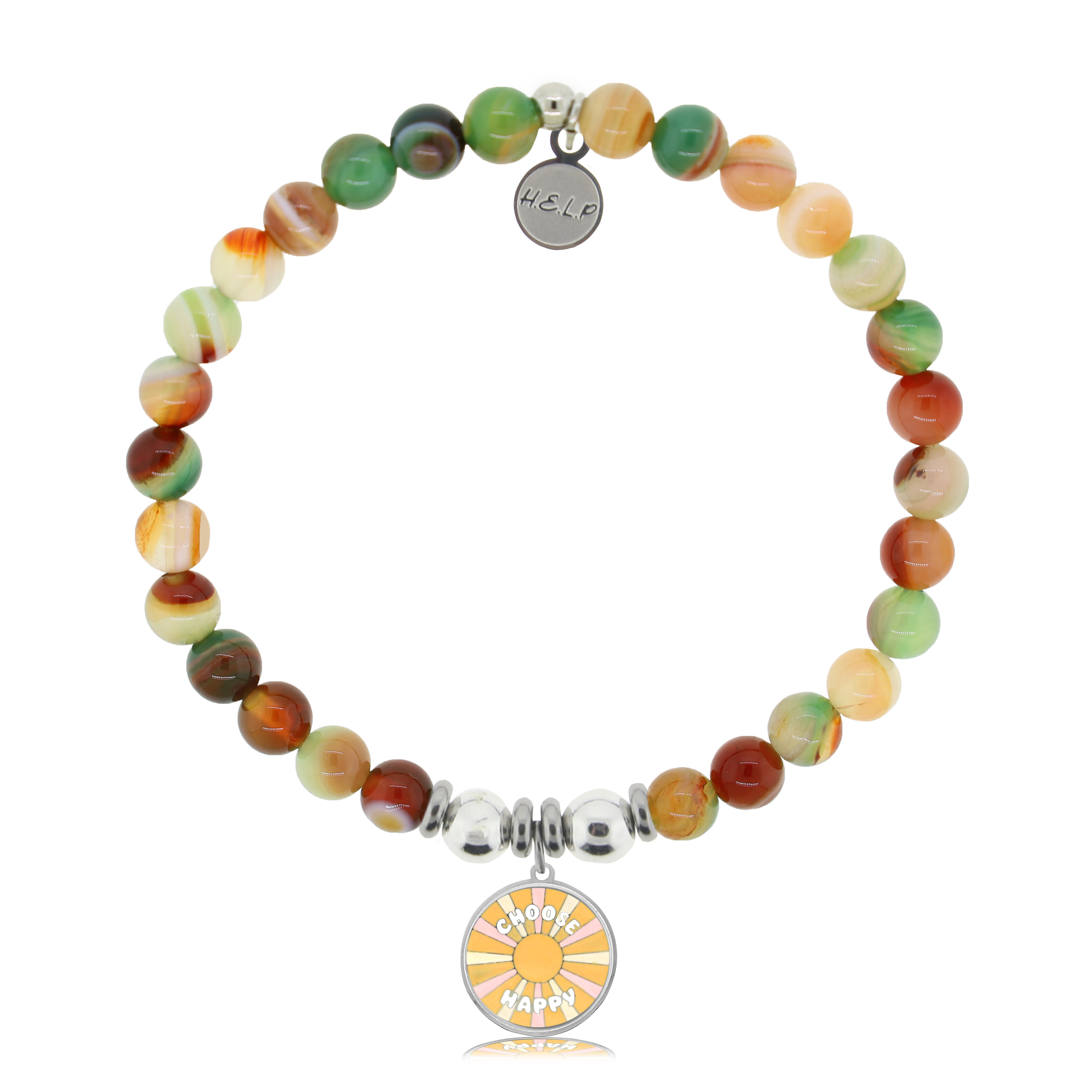 HELP by TJ Choose Happy Charm with Multi Agate Charity Bracelet