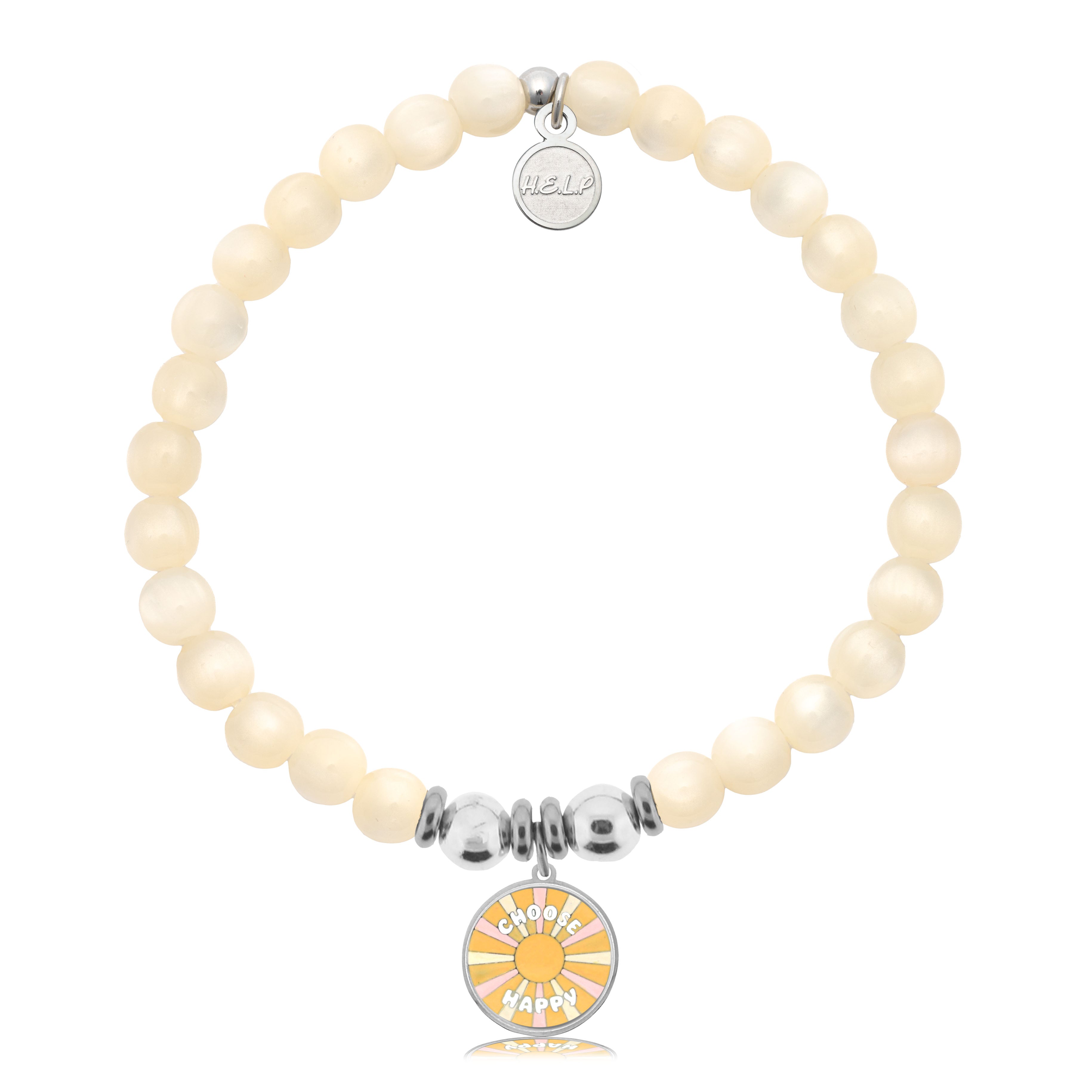 HELP by TJ Choose Happy Charm with Natural Selenite Charity Bracelet