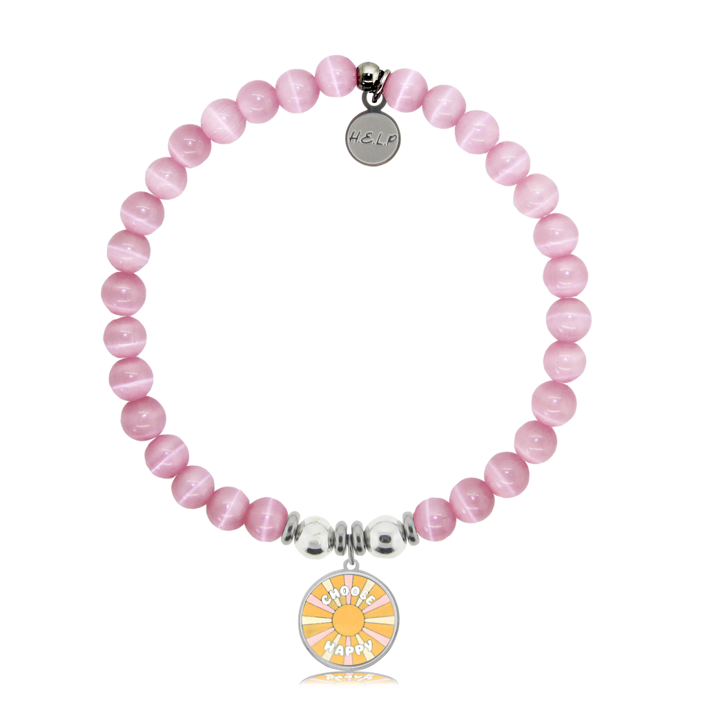 HELP by TJ Choose Happy Charm with Pink Cats Eye Charity Bracelet