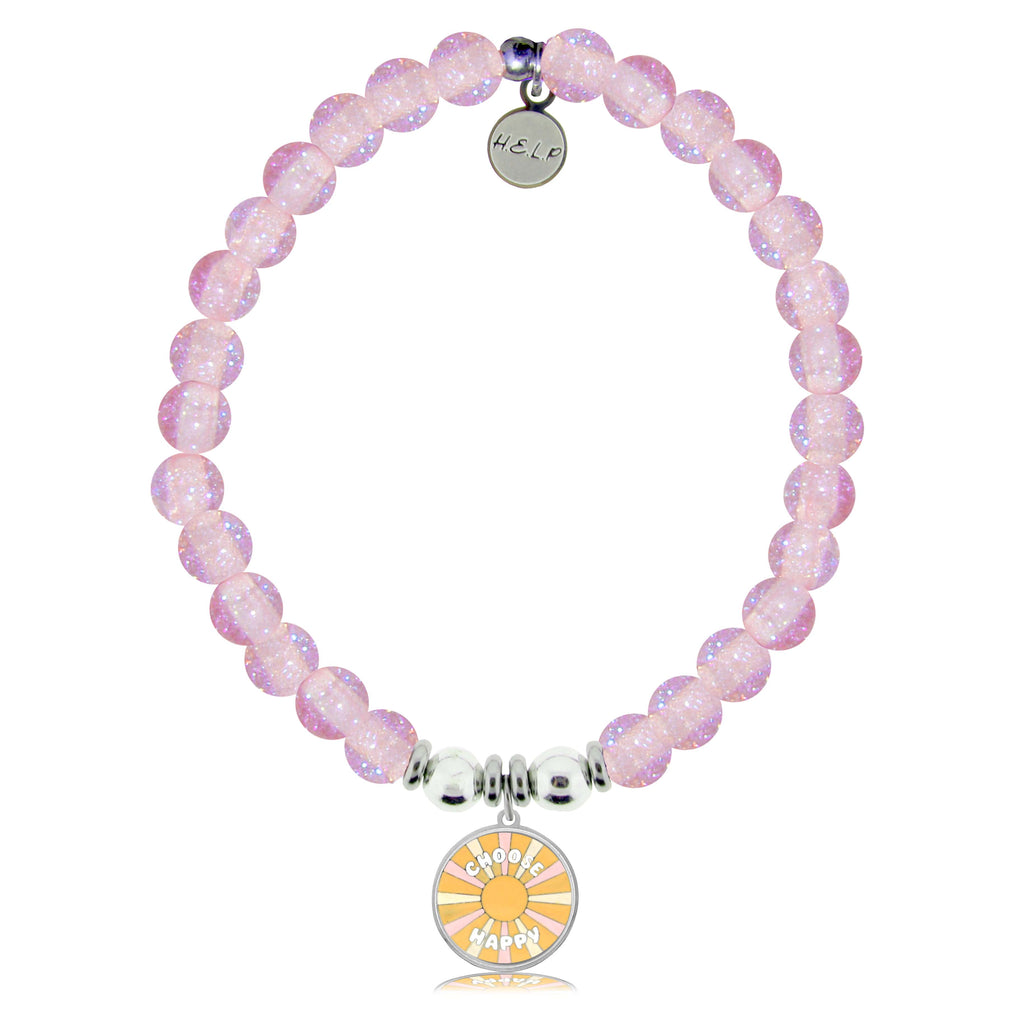 HELP by TJ Choose Happy Charm with Pink Glass Shimmer Charity Bracelet