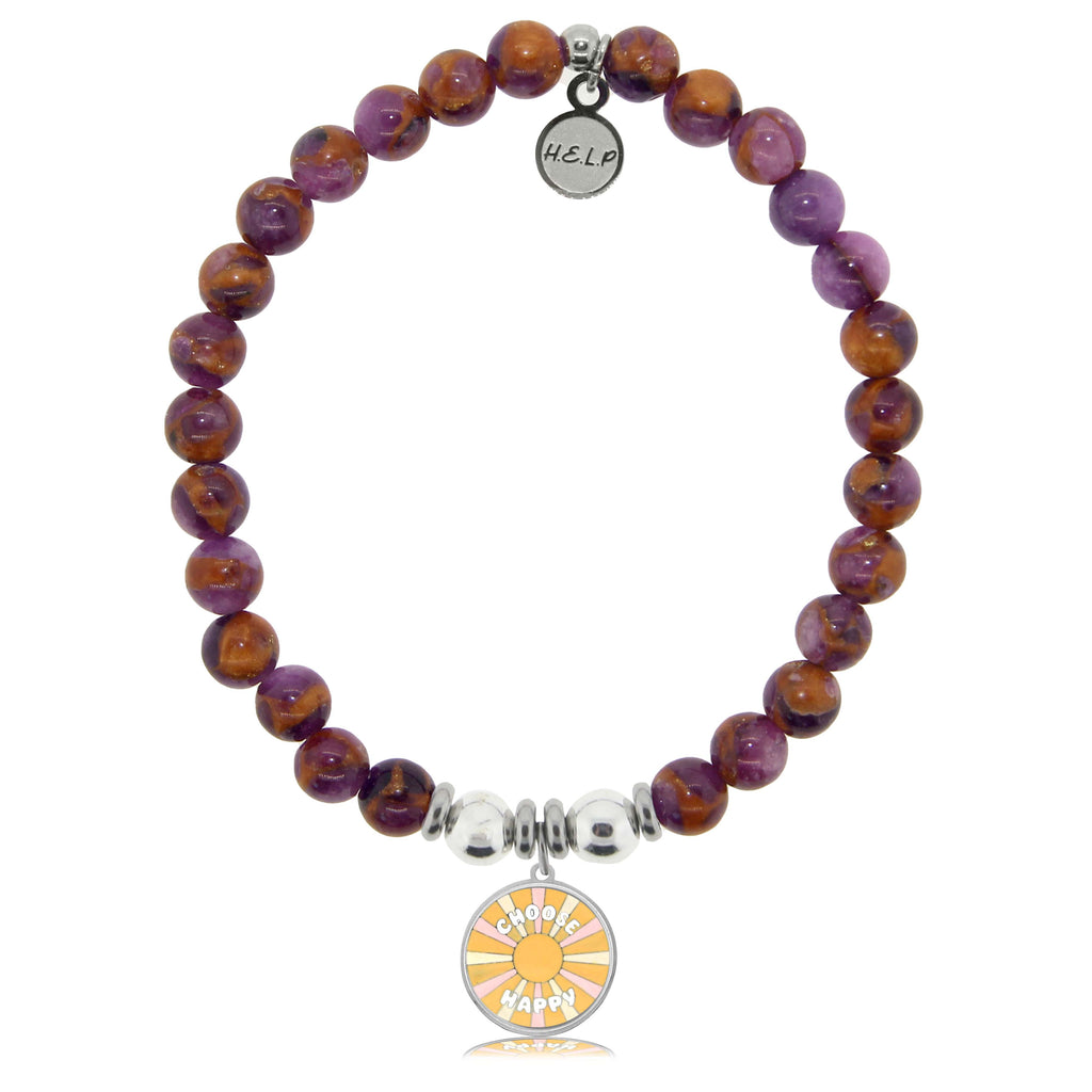HELP by TJ Choose Happy Charm with Purple Earth Quartz Charity Bracelet