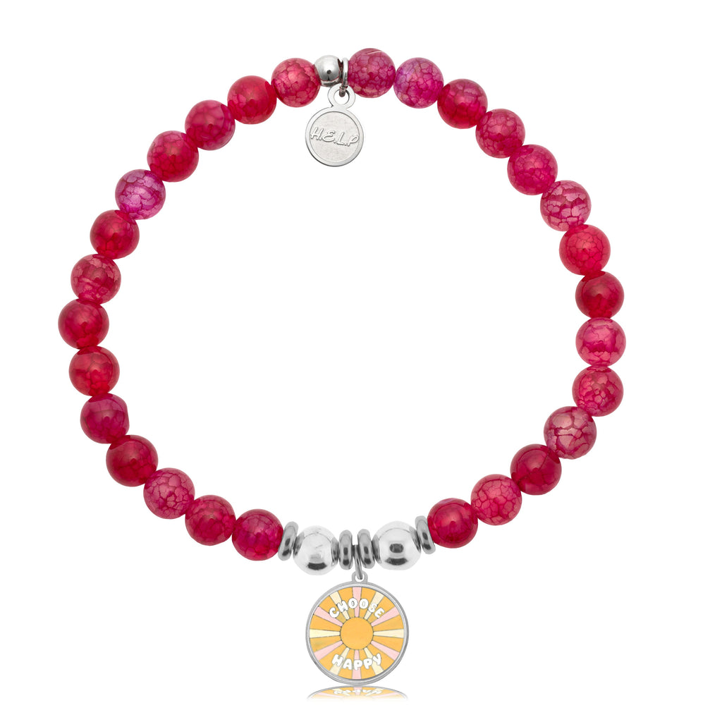 HELP by TJ Choose Happy Charm with Red Fire Agate Charity Bracelet