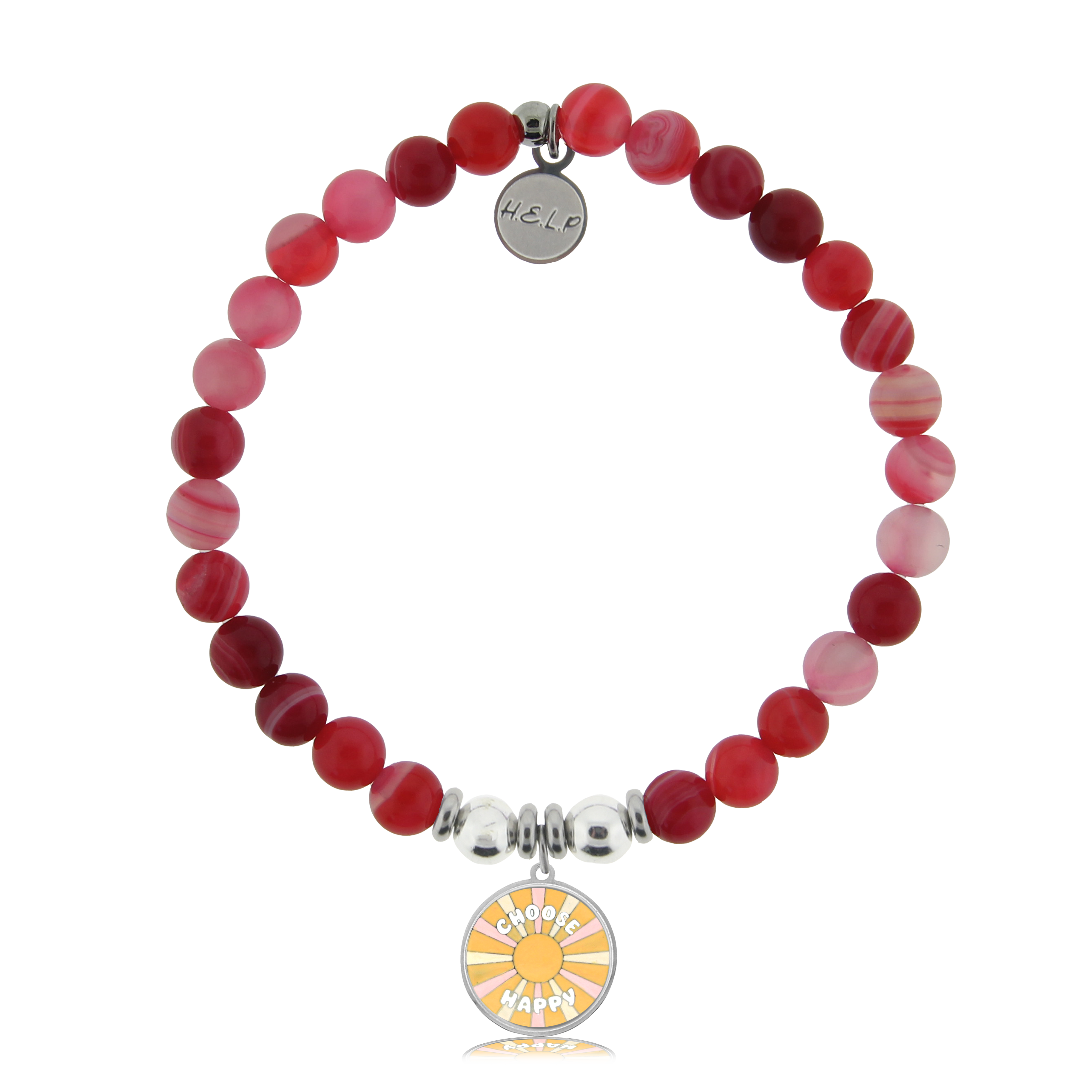 HELP by TJ Choose Happy Charm with Red Stripe Agate Charity Bracelet