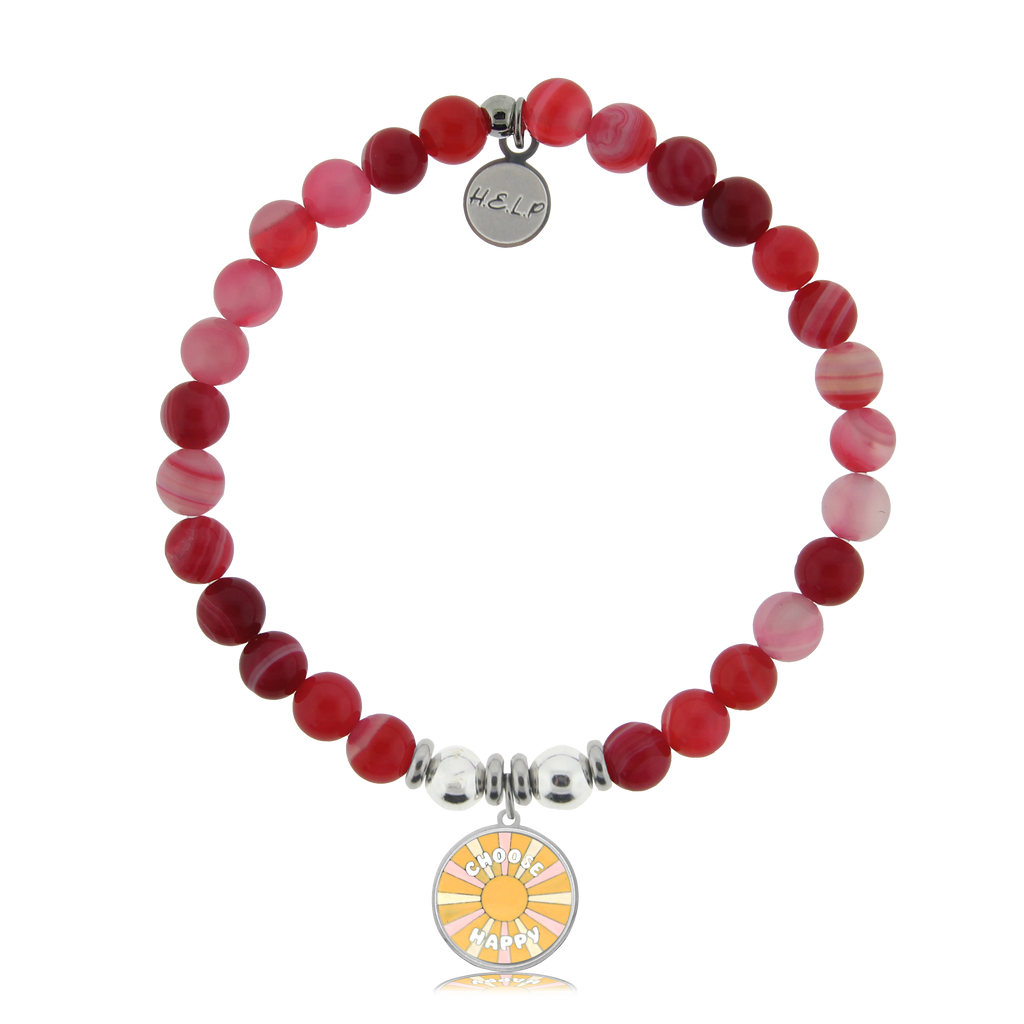 HELP by TJ Choose Happy Charm with Red Stripe Agate Charity Bracelet