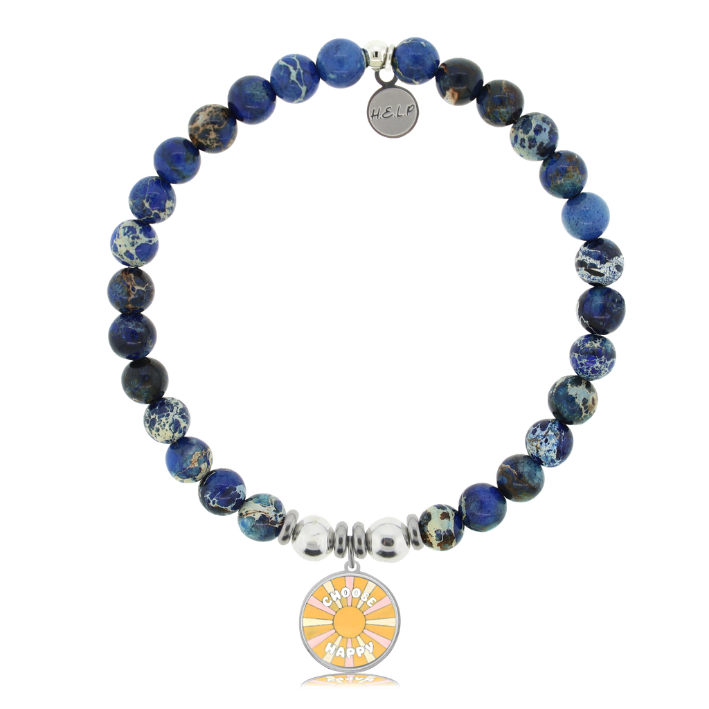 HELP by TJ Choose Happy Charm with Royal Blue Jasper Charity Bracelet