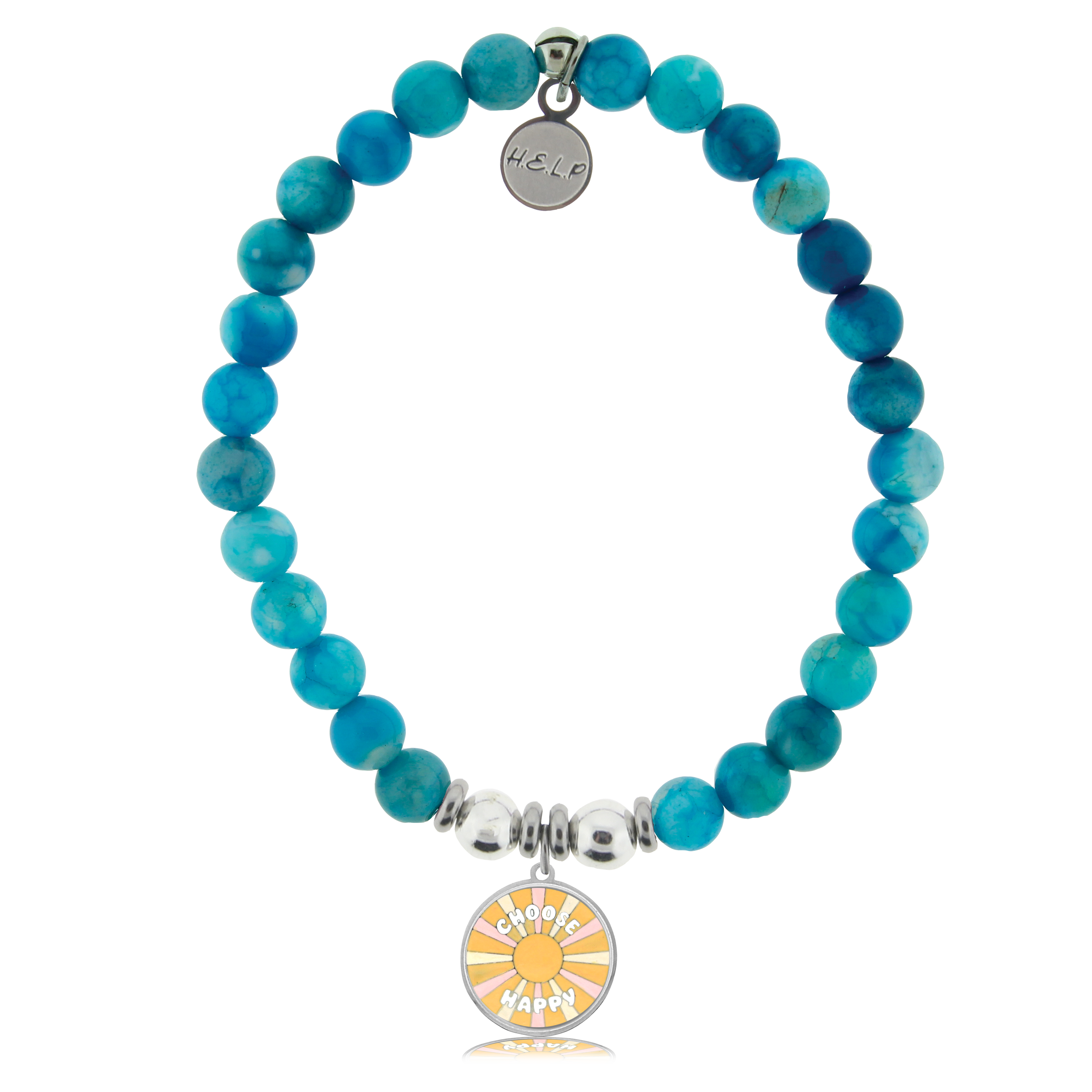 HELP by TJ Choose Happy Charm with Tropic Blue Agate Charity Bracelet