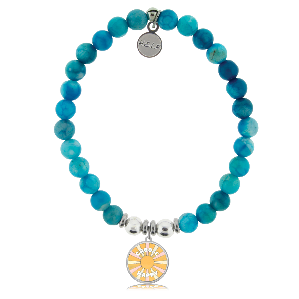 HELP by TJ Choose Happy Charm with Tropic Blue Agate Charity Bracelet