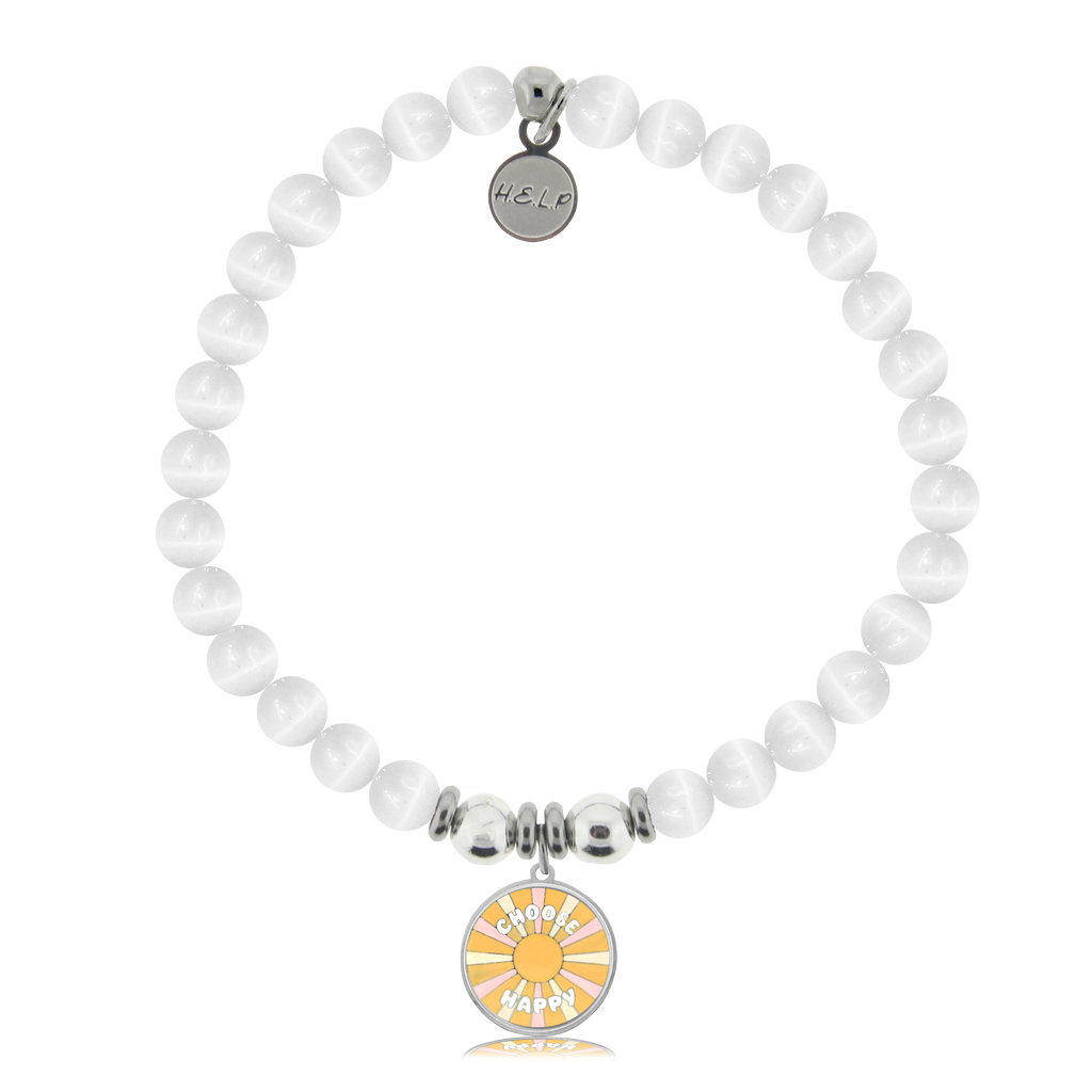 HELP by TJ Choose Happy Charm with White Cats Eye Charity Bracelet
