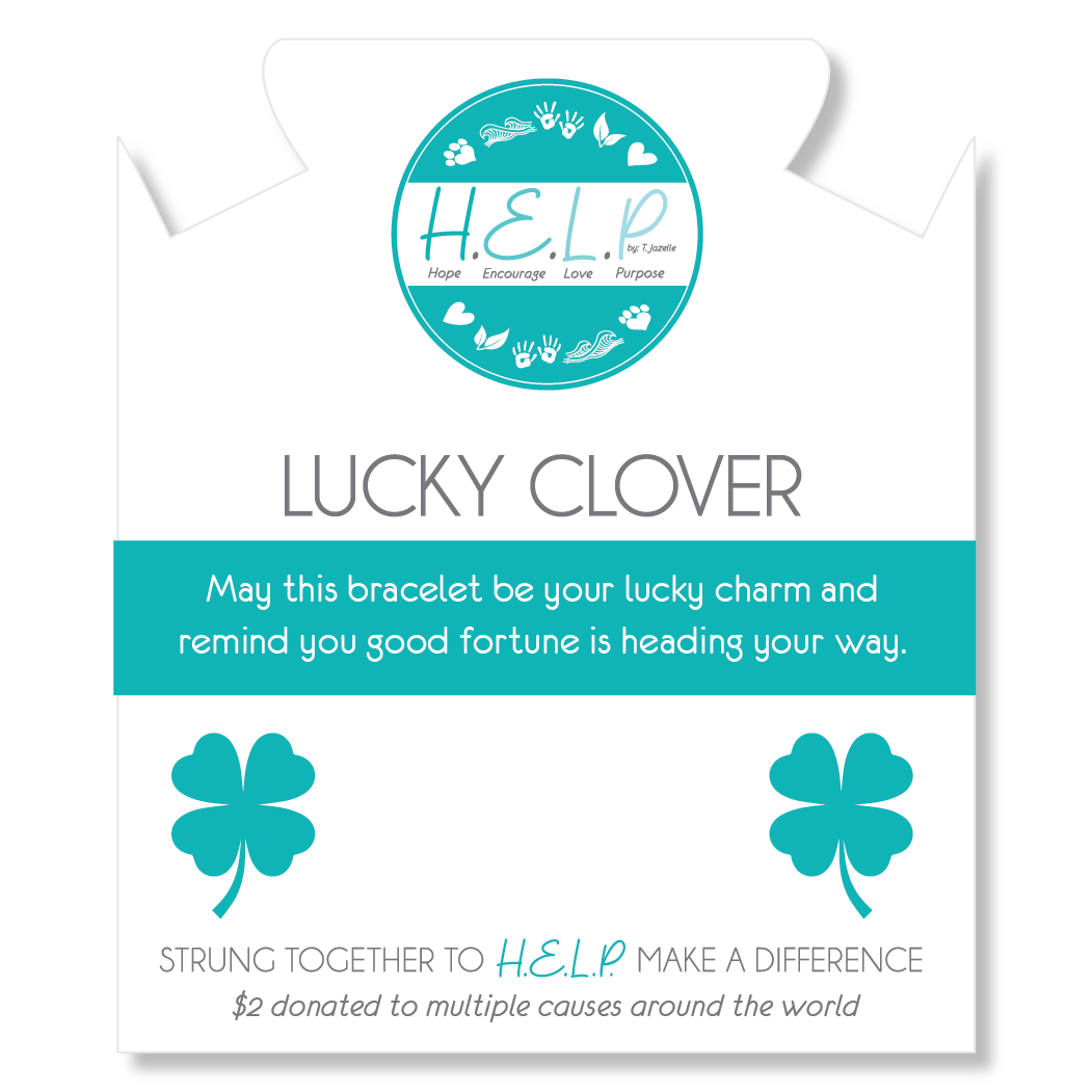 HELP by TJ Clover Charm with Mountain Blue Jade Charity Bracelet
