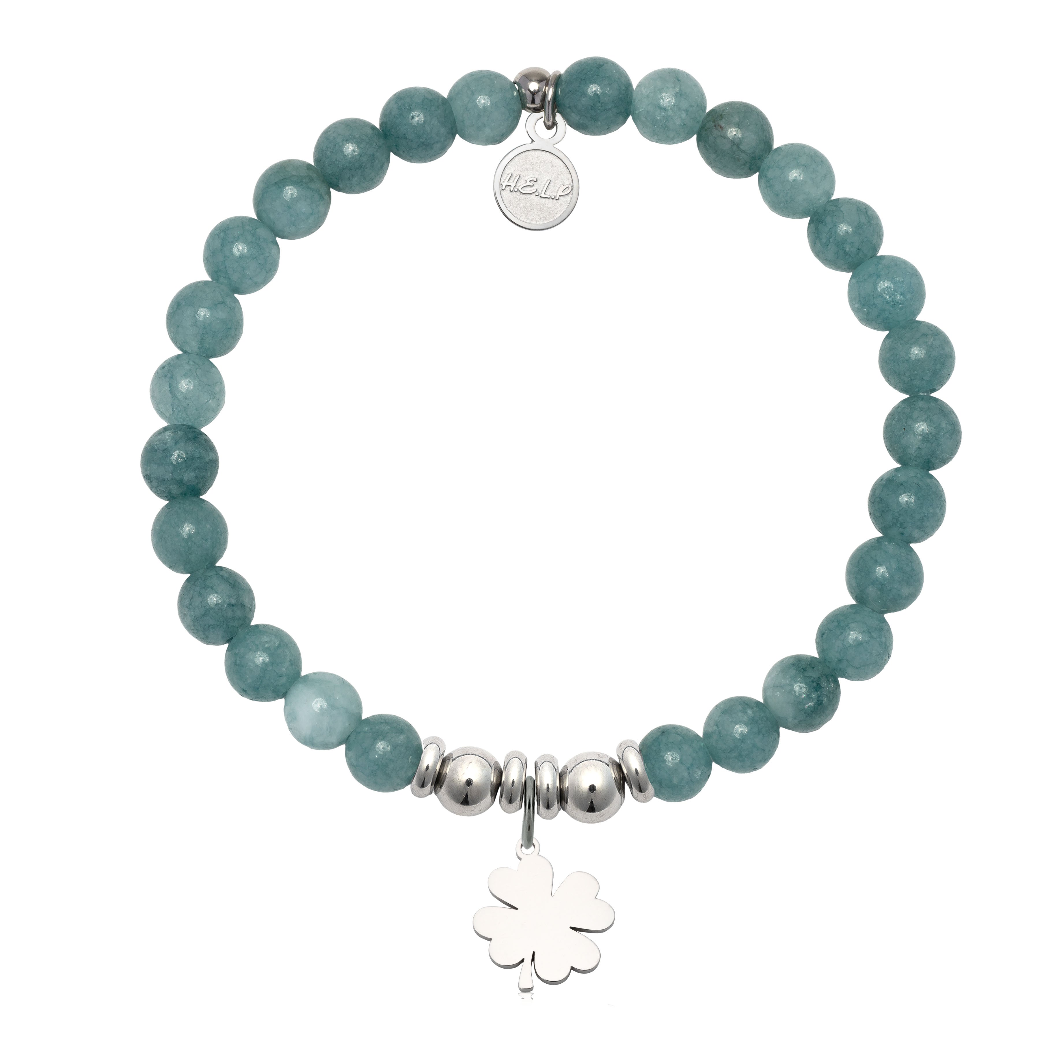 HELP by TJ Clover Charm with Mountain Blue Jade Charity Bracelet