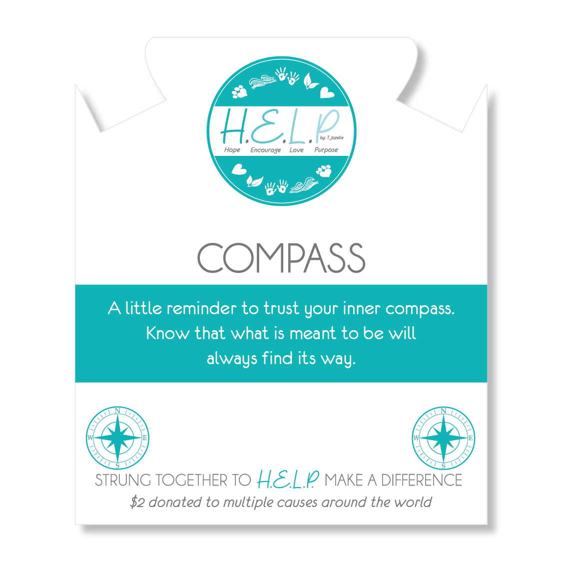 HELP by TJ Compass Charm with Aqua Cats Eye Charity Bracelet