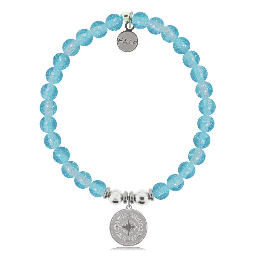 HELP by TJ Compass Charm with Blue Glass Shimmer Charity Bracelet
