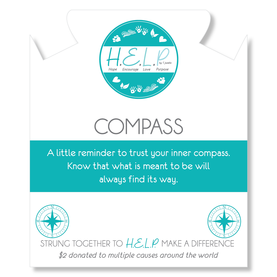 HELP by TJ Compass Charm with Blue Selenite Charity Bracelet