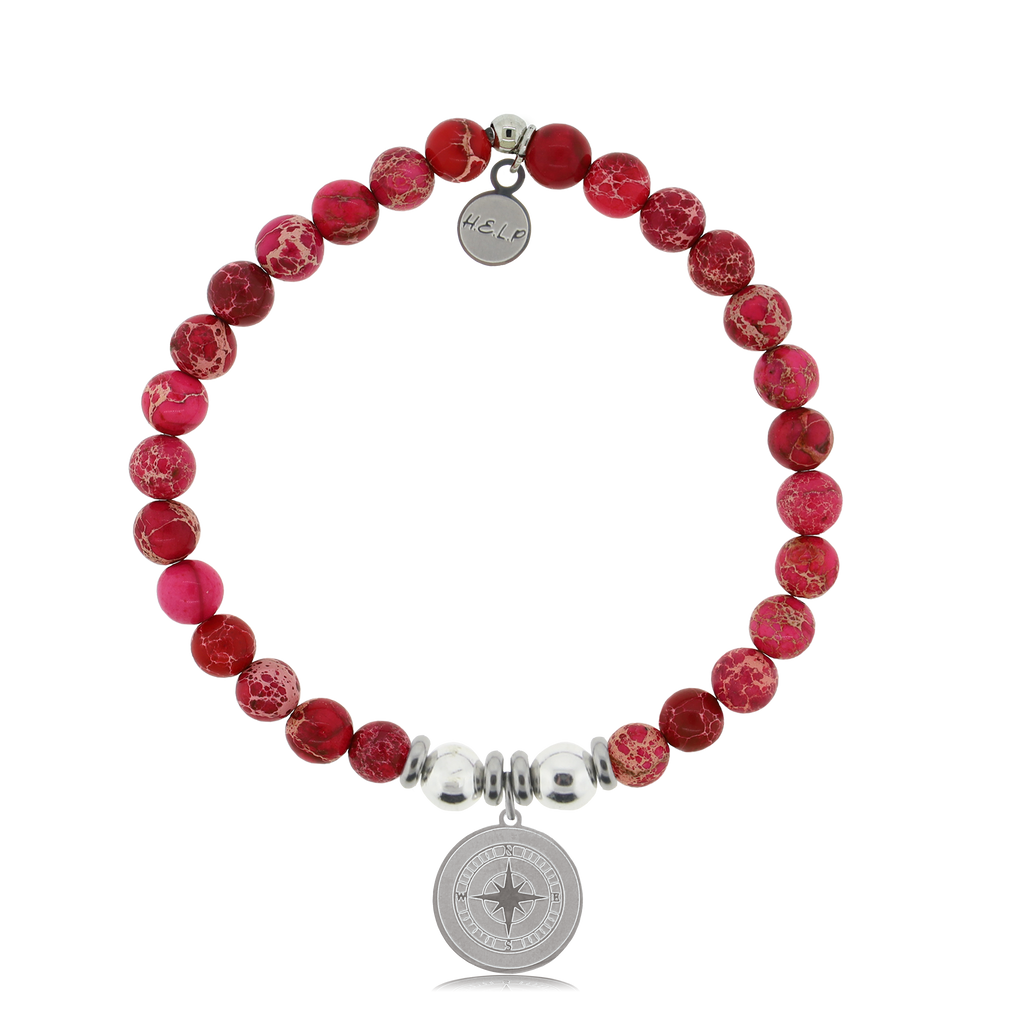HELP by TJ Compass Charm with Cranberry Jasper Charity Bracelet