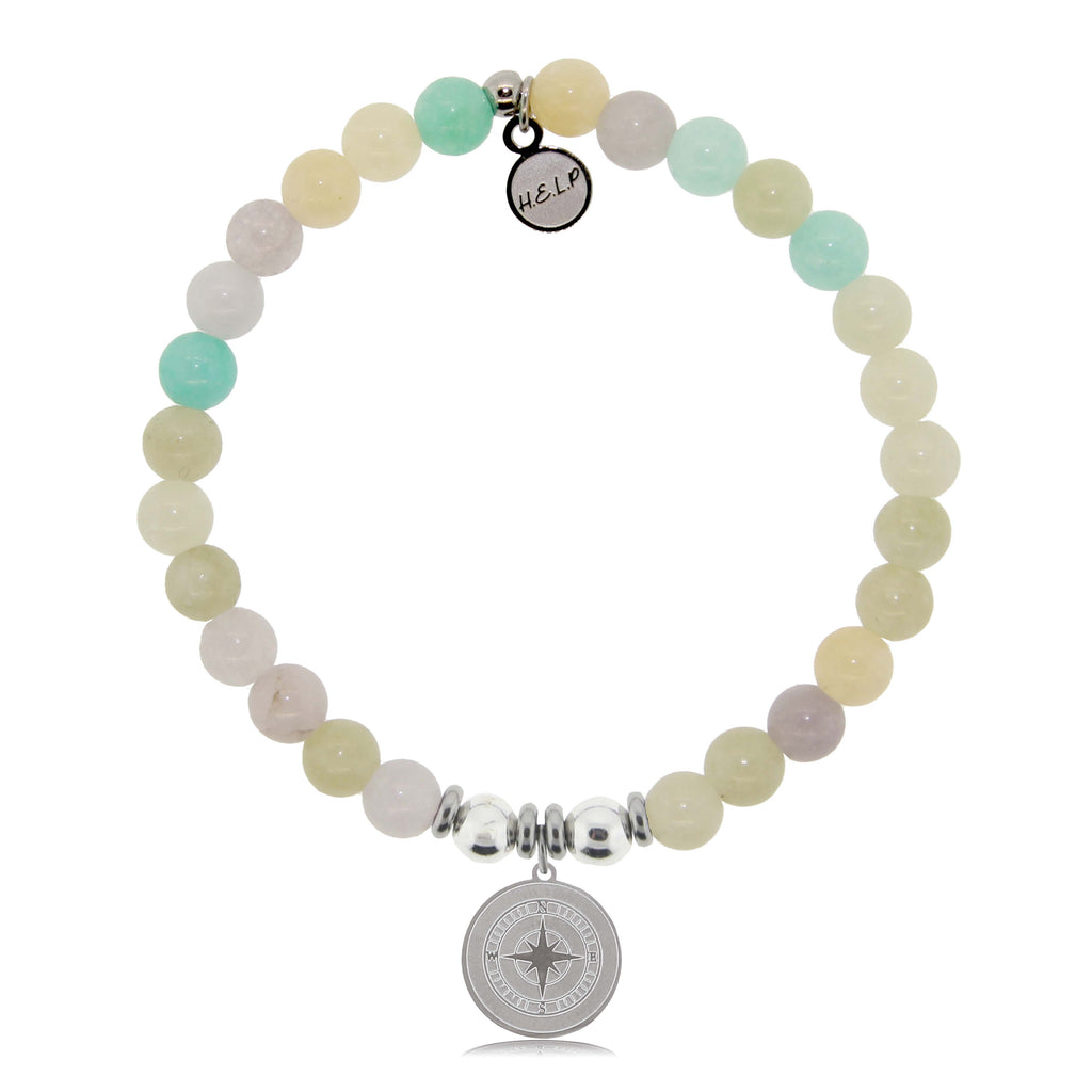 HELP by TJ Compass Charm with Green Yellow Jade Charity Bracelet