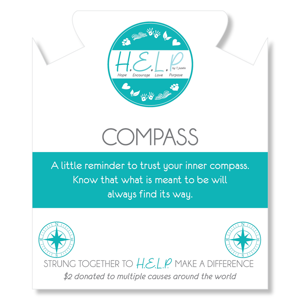 HELP by TJ Compass Charm with Grey Stripe Agate Charity Bracelet