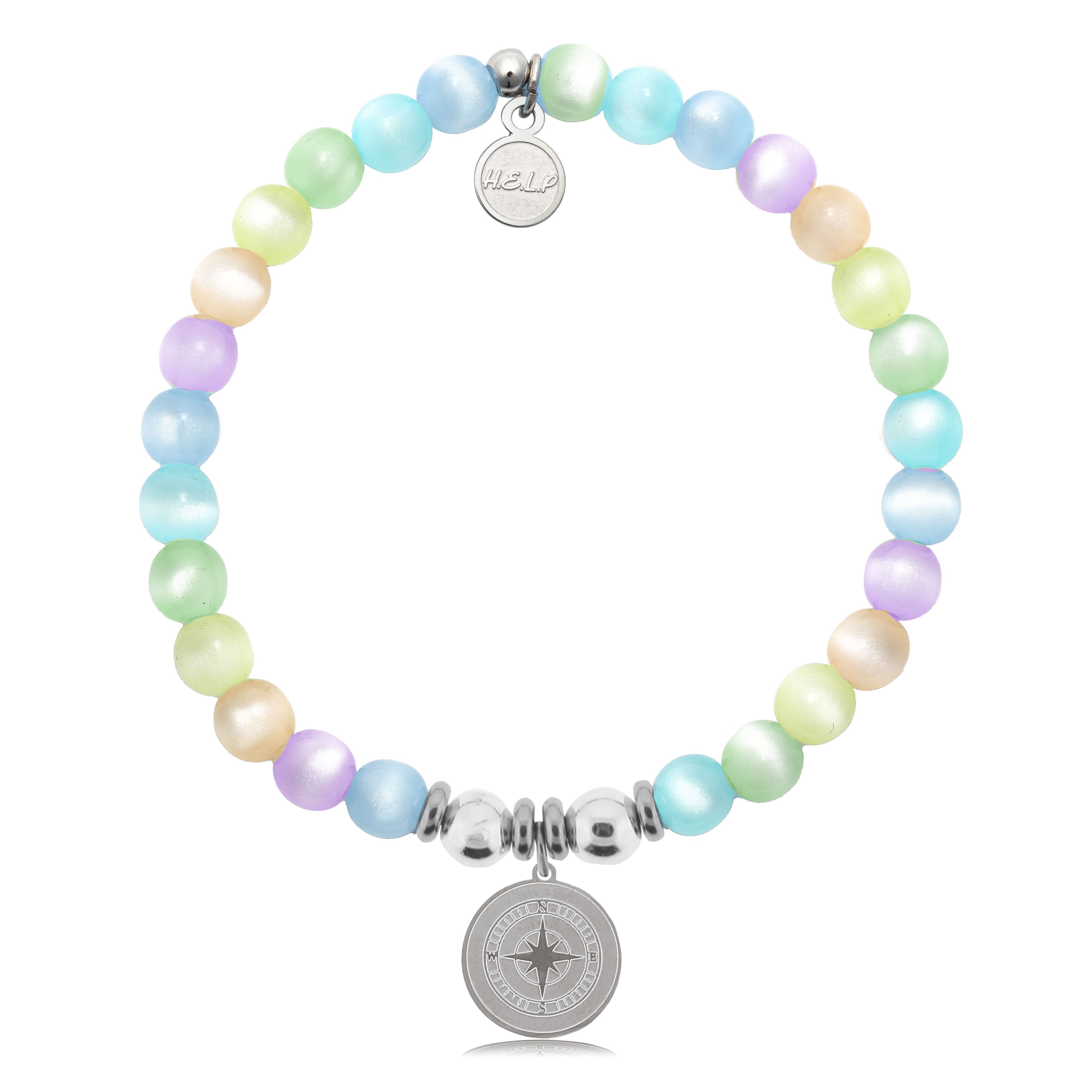 HELP by TJ Compass Charm with Multi Selenite Charity Bracelet